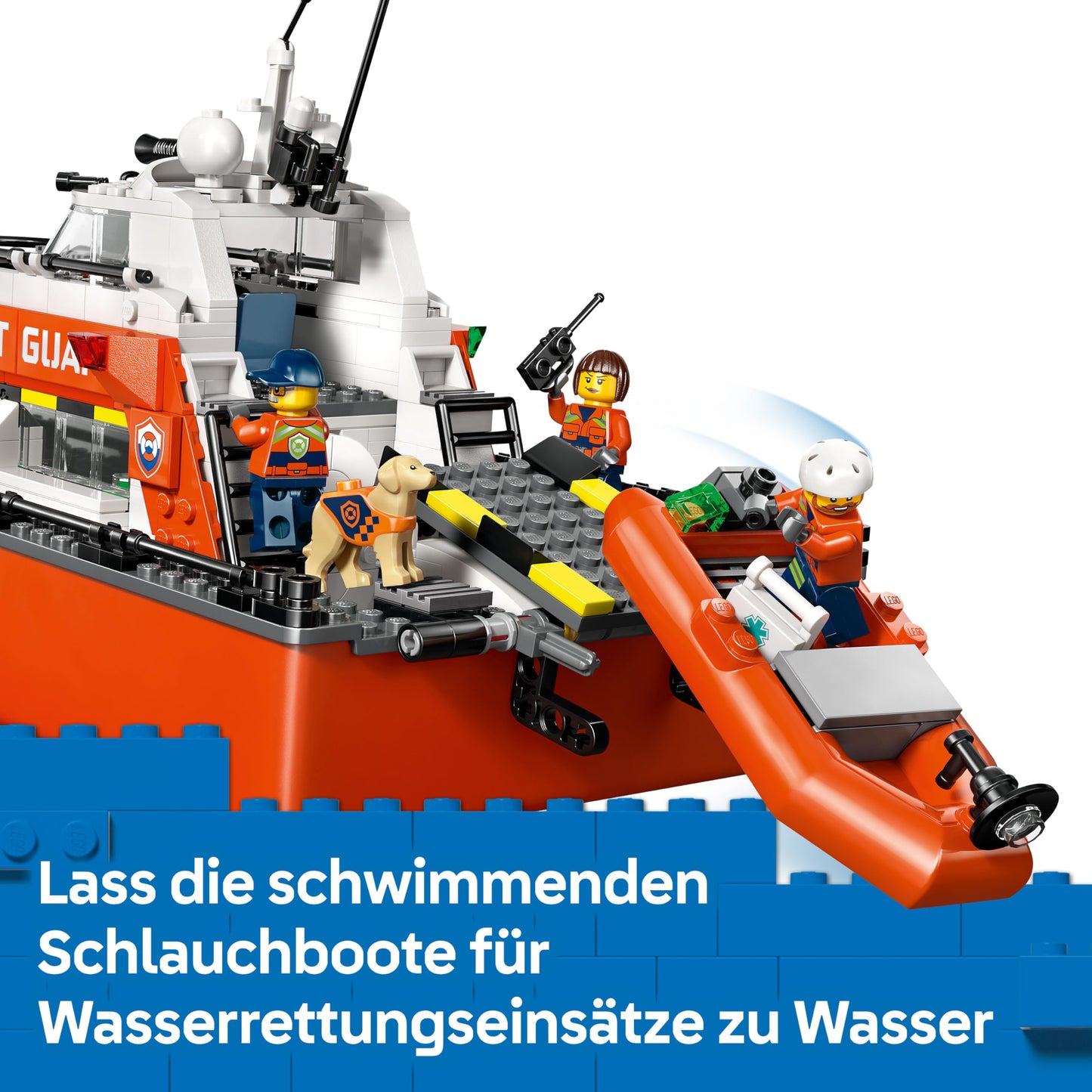 LEGO City Coast Guard Rescue Boat with Helicopter - Toy Emergency Vehicle - Set with Floating Ship, 5 Minifigures and Dog Figure - Birthday Gift for Boys Ages 7 and Up - 60504