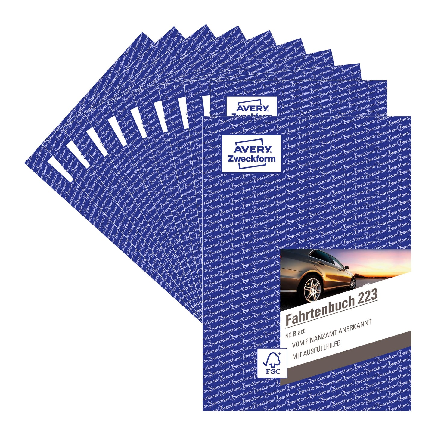 AVERY Zweckform 223-10 softcover car logbook (tax office recognized, DIN A5 210x148mm, 80 pages, 858 trips, Germany & Austria, delimitation of private/business trips) pack of 10