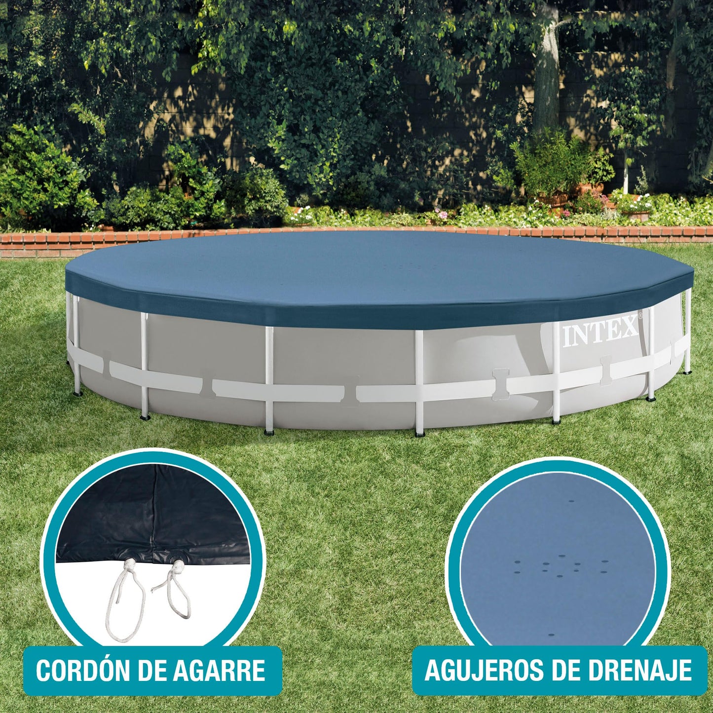 INTEX pool cover round diameter 457 cm for frame pools, winter tarpaulin, summer tarpaulin - easy to assemble, blue (28032)