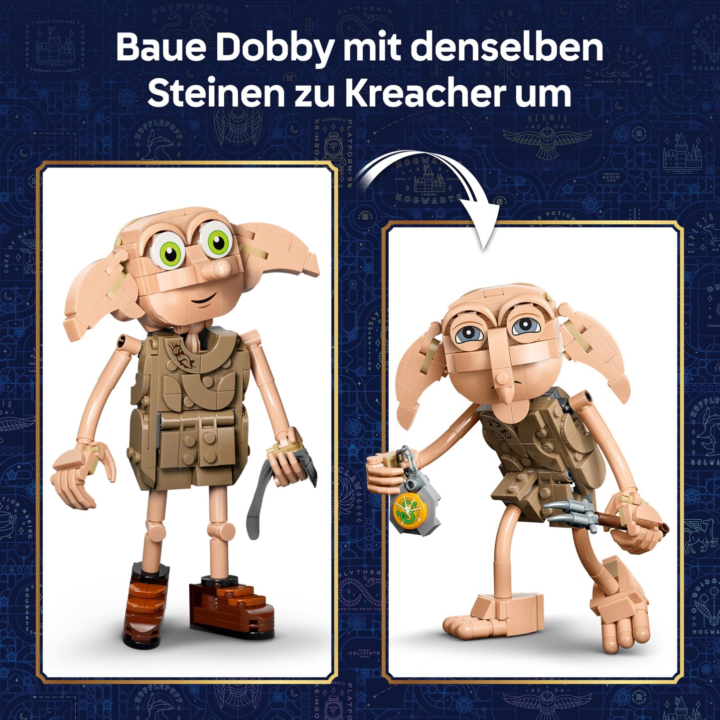 LEGO Harry Potter Dobby, the Free Elf toy - model building that can be converted into a Kreacher figure - DIY children's room decoration - gift for girls, boys and fans aged 8 and over - 76469
