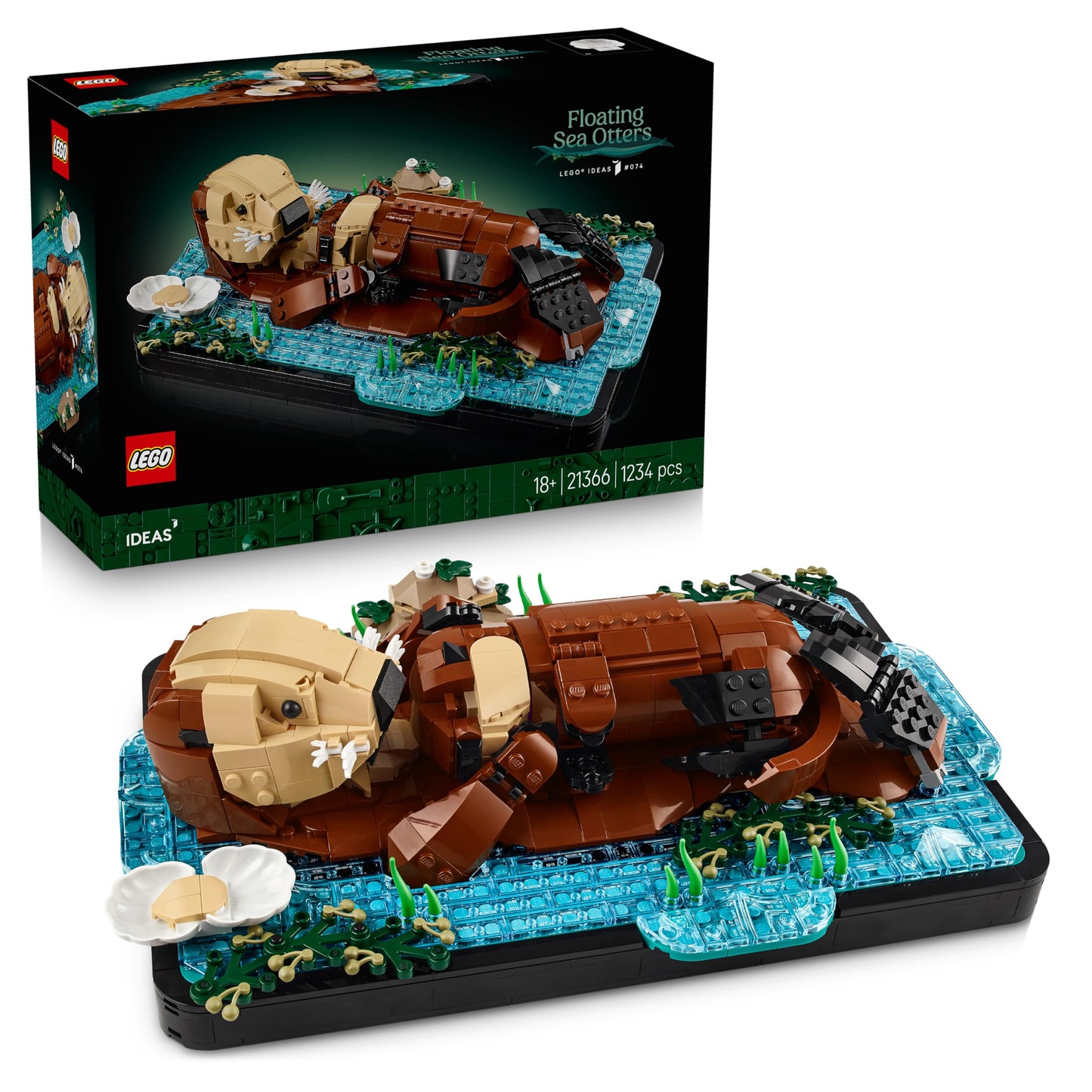 LEGO Ideas Swimming Otters - Model Building for Adults - 3D Puzzle with Sea Otter Figures (Mother & Cub) - DIY Decoration for Shelf or Living Room - Gift Idea for Art & Craft Fans - 21366