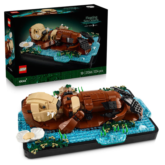 LEGO Ideas Swimming Otters - Model Building for Adults - 3D Puzzle with Sea Otter Figures (Mother & Cub) - DIY Decoration for Shelf or Living Room - Gift Idea for Art & Craft Fans - 21366