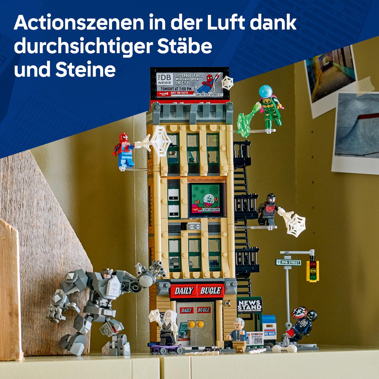 LEGO | Marvel Spider-Man vs. Mysterio: Daily Bugle - Superhero toy with mech action figure and 7 minifigures - children's gift for boys aged 10 and over, girls and fans - 76342