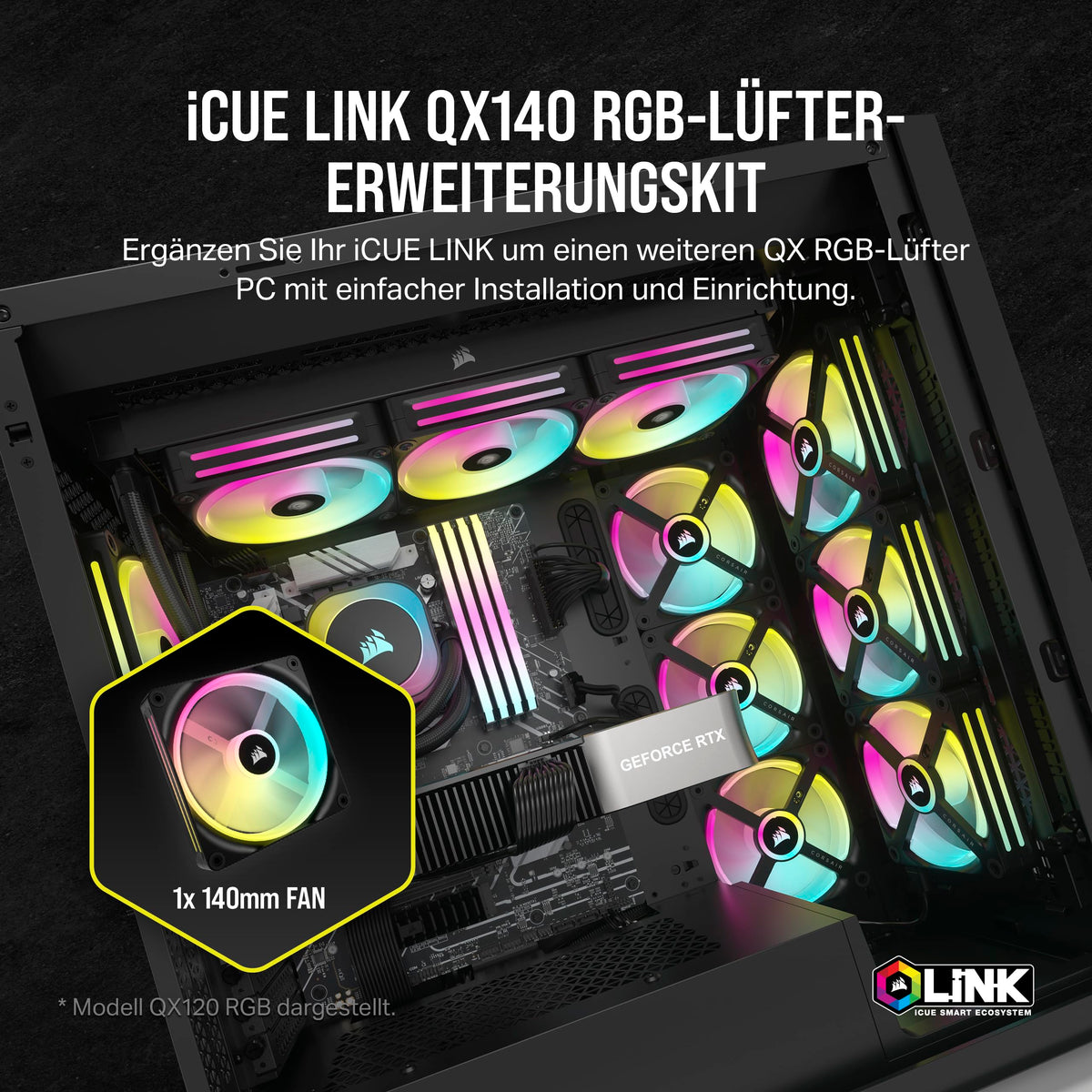 Ventilator RGB Corsair iCUE LINK QX140 140mm cu dome magnetic - Negru - CO-9051003-WW