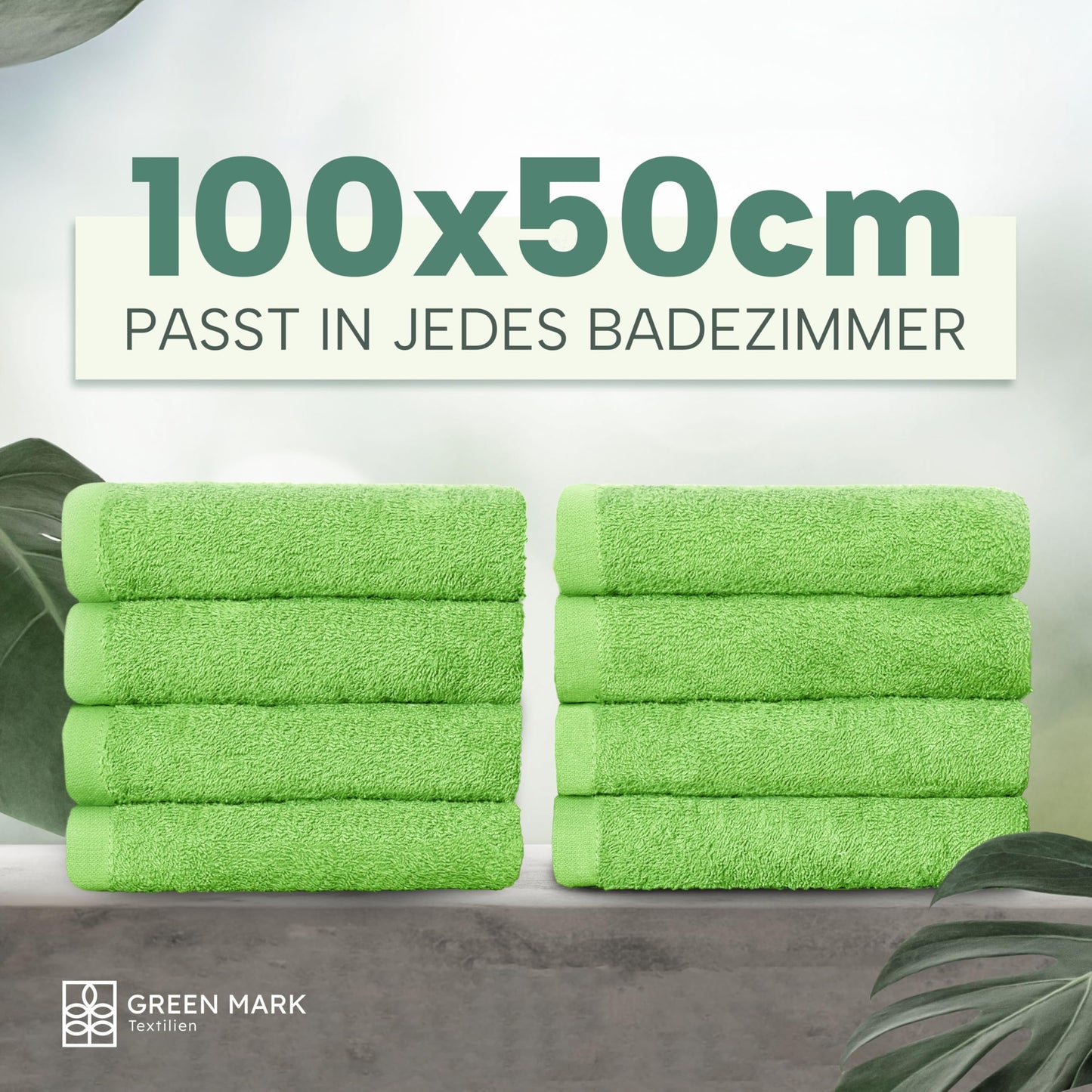 NatureMark Towels - Set of 8 - 100% Cotton, Soft & Absorbent, Premium Quality for Bathroom, Spa and Fitness, 50 × 100cm, Apple Green - NM-HT0705