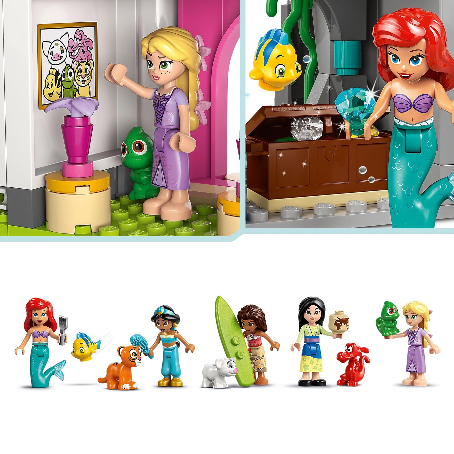 LEGO ǀ Disney Princess Castle & Royal Pets - Detailed Interior Set - Includes Ariel, Rapunzel, Mulan, Jasmine & Moana Mini Figures - Gift for Ages 6+ - 43267