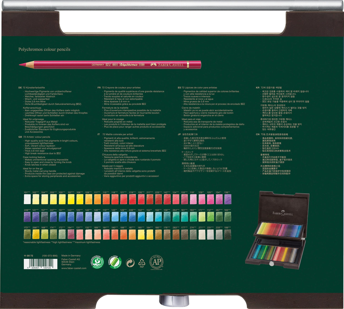 FABER-CASTELL - Polychromos colored pencils set 72 colors in a wooden case - 18-110072