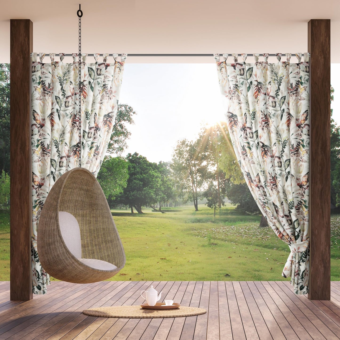 Eurofirany Garden outdoor curtain with loop curtain - 1 piece. Removable loops, sun protection, privacy screen, windproof, waterproof curtain for gazebo, terrace, pergola, 155 x 240 cm, gray print - ZAS/GARDEN