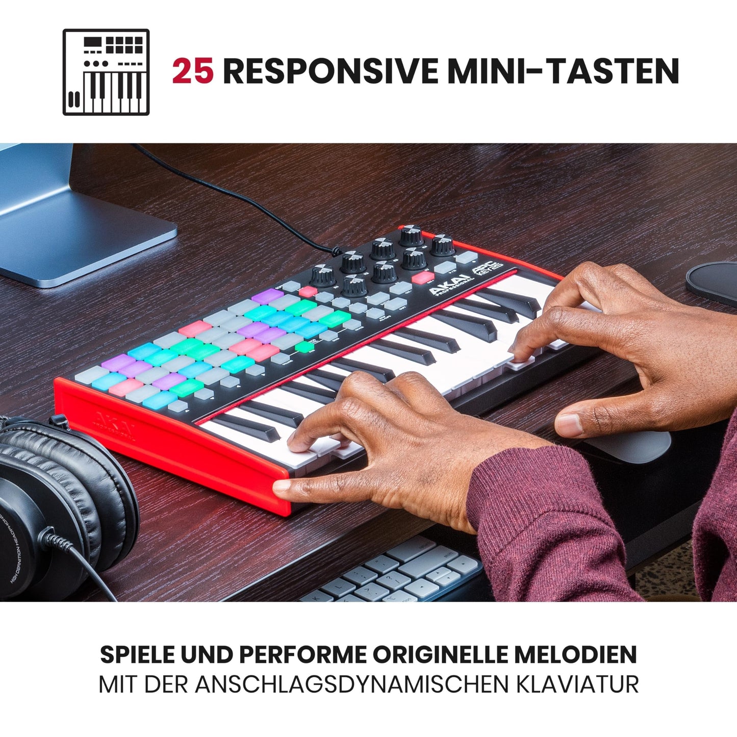 Akai Professional APC Key 25 MK2 - USB MIDI keyboard controller for clip launching with Ableton Live Lite, 25 keys, 40 RGB pads and 8 rotary controls - APCKEY25MK2