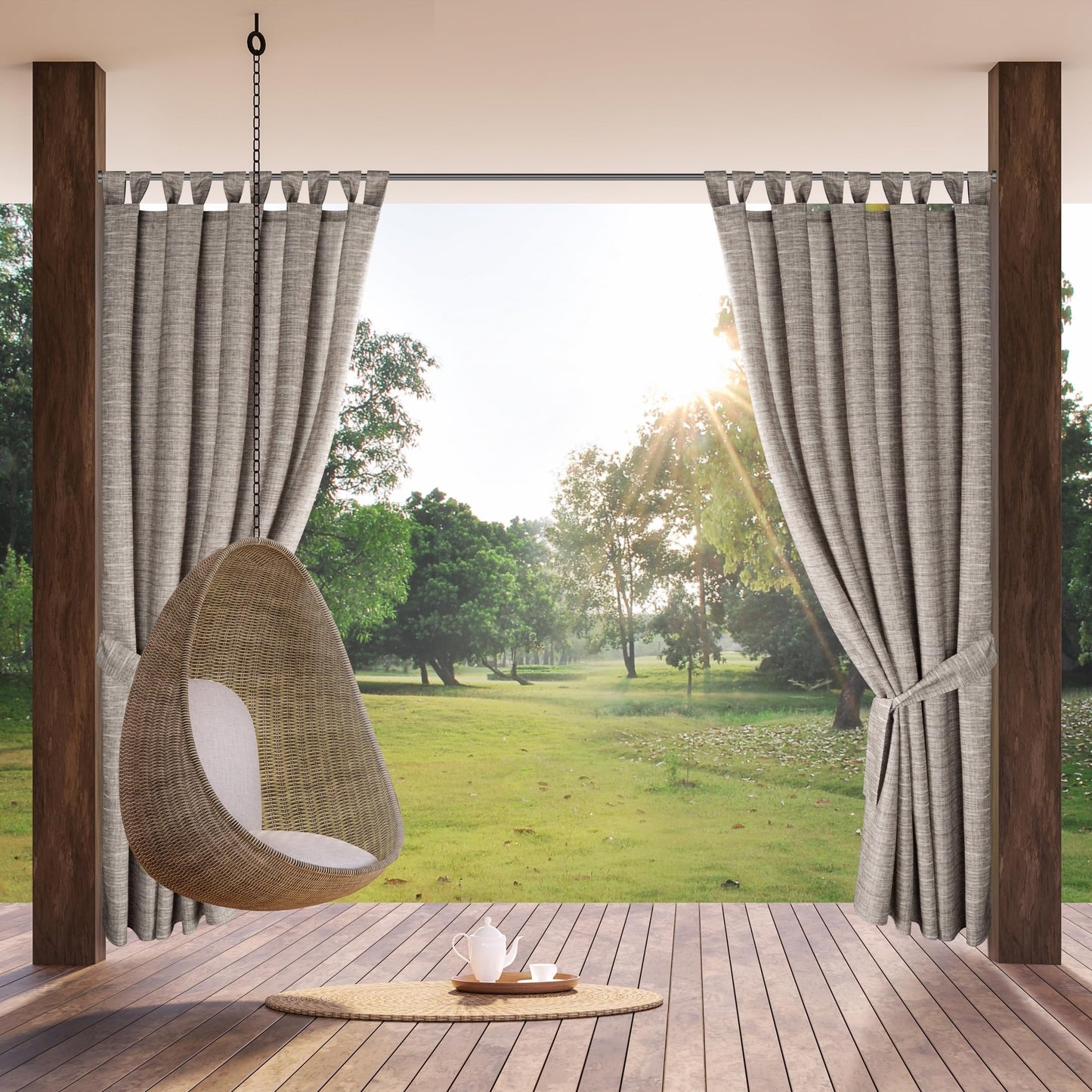 Eurofirany Garden Outdoor curtain with Velcro loops, 1 piece, opaque and weatherproof, UV protection, for balcony, terrace, pergola, gazebo, H240 x W155 cm, mottled brown - ZAS/GARDEN