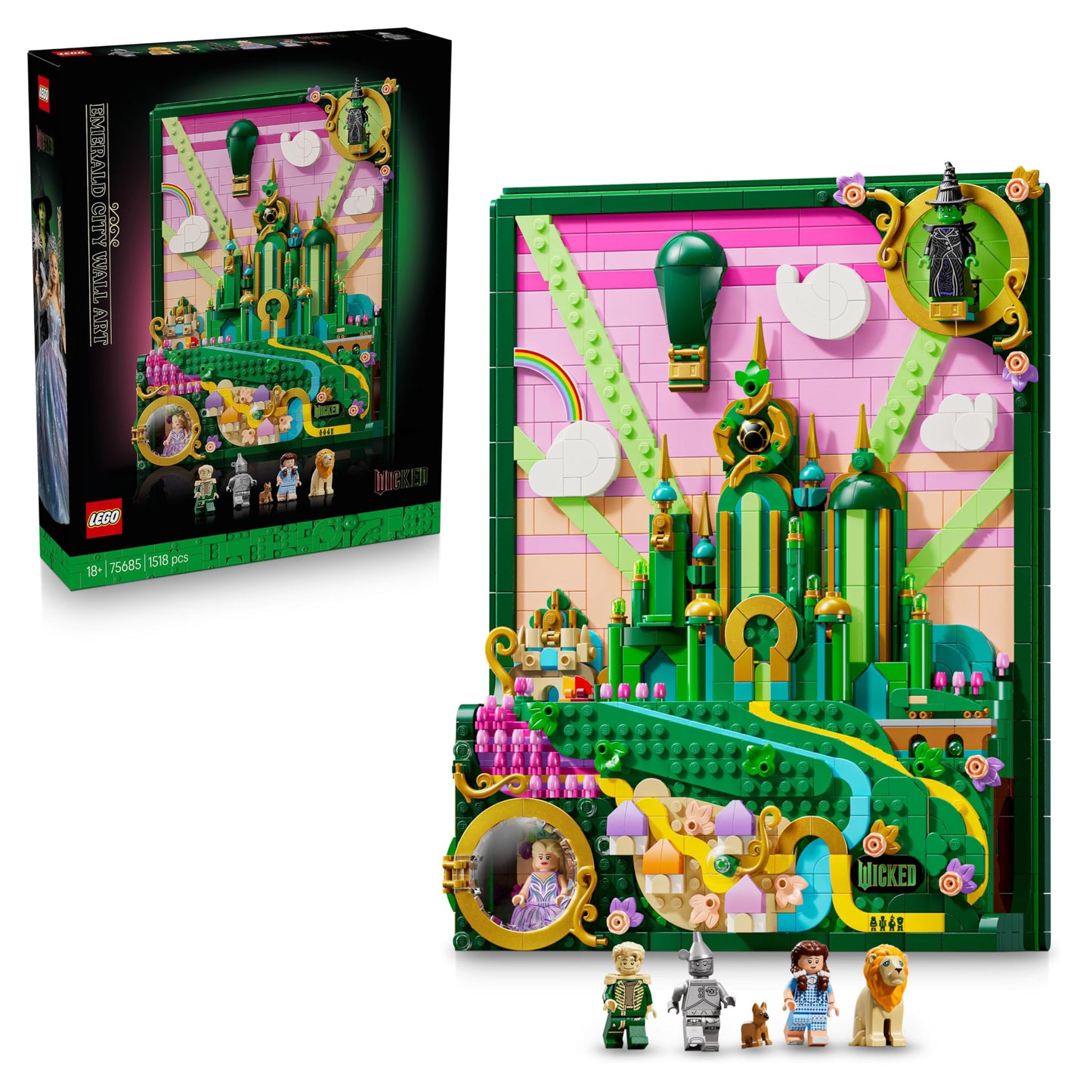 LEGO Wicked Emerald City wall art - 3D model for adults - model building with 6 minifigures including Dorothy and Toto dog figure - DIY decoration for the living room - gift for film fans - 75685