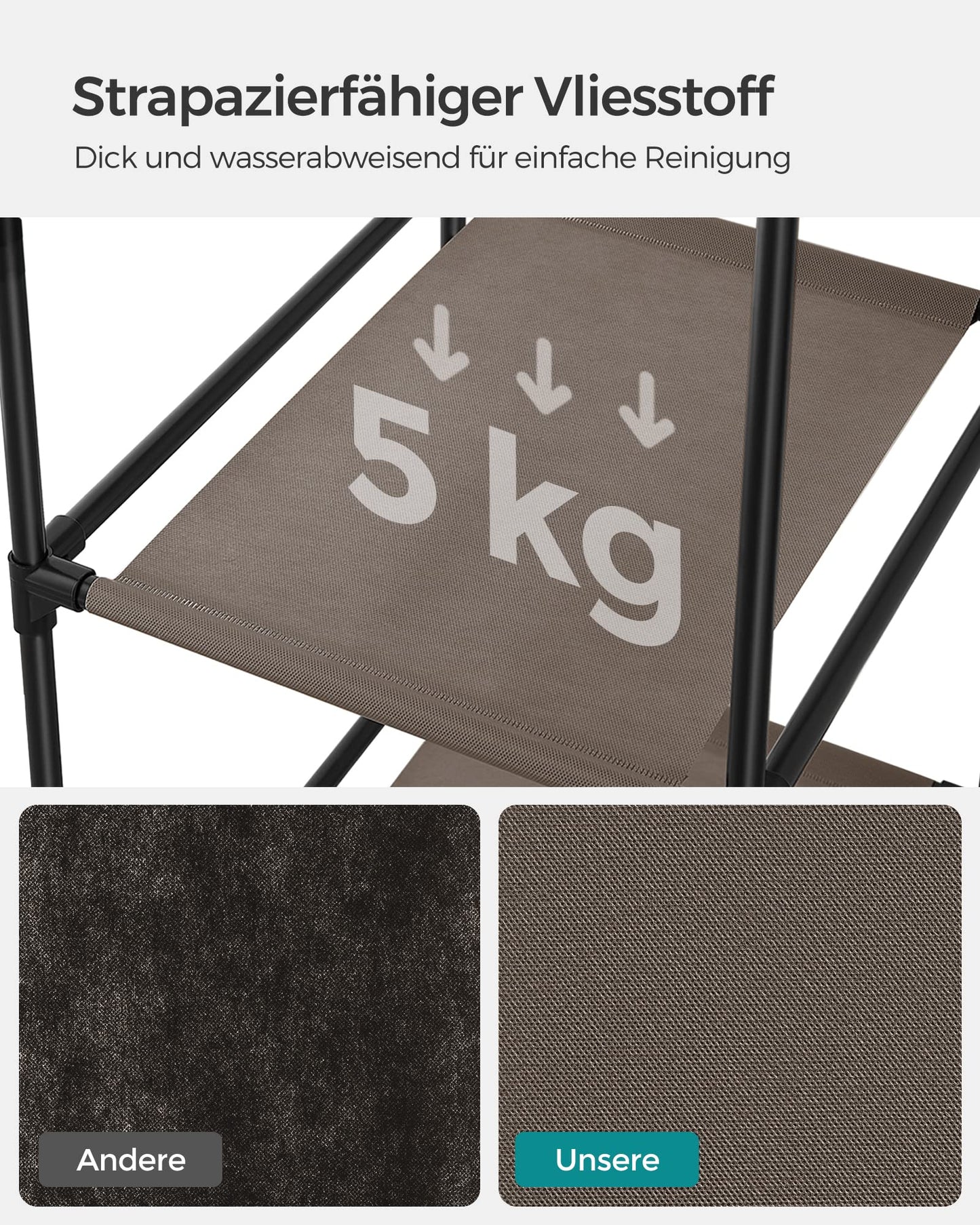 SONGMICS wardrobe, fabric wardrobe, with non-woven fabric cover, folding wardrobe with clothes rail, 45 x 150 x 175 cm, 12 shelves, metal frame, wardrobe for bedroom, taupe LSF003R02
