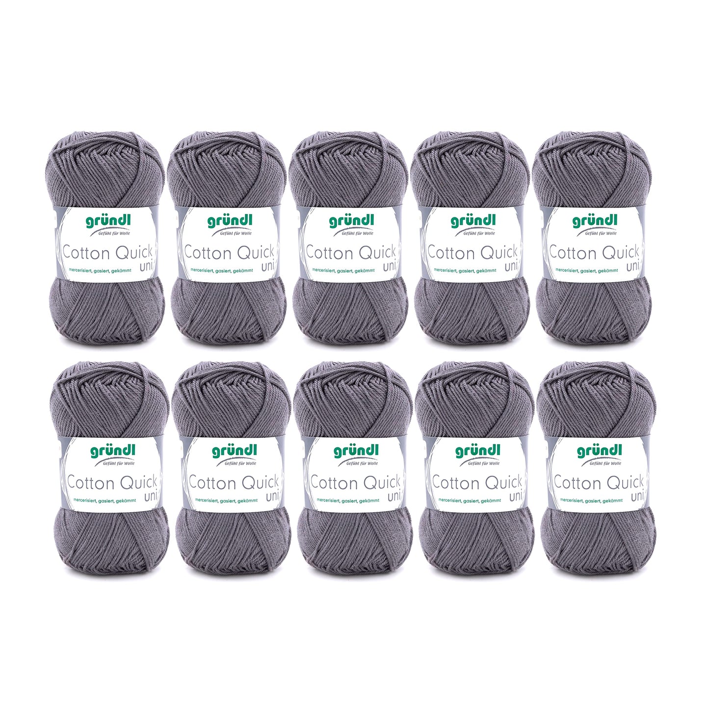 Gründl Wolle Cotton Quick uni - thin wool for crocheting - knitting yarn - crochet yarn - shiny and skin-friendly - 100% cotton - 10 balls 50 g / 125 m - needle size 3-4 - mouse gray - 865-110