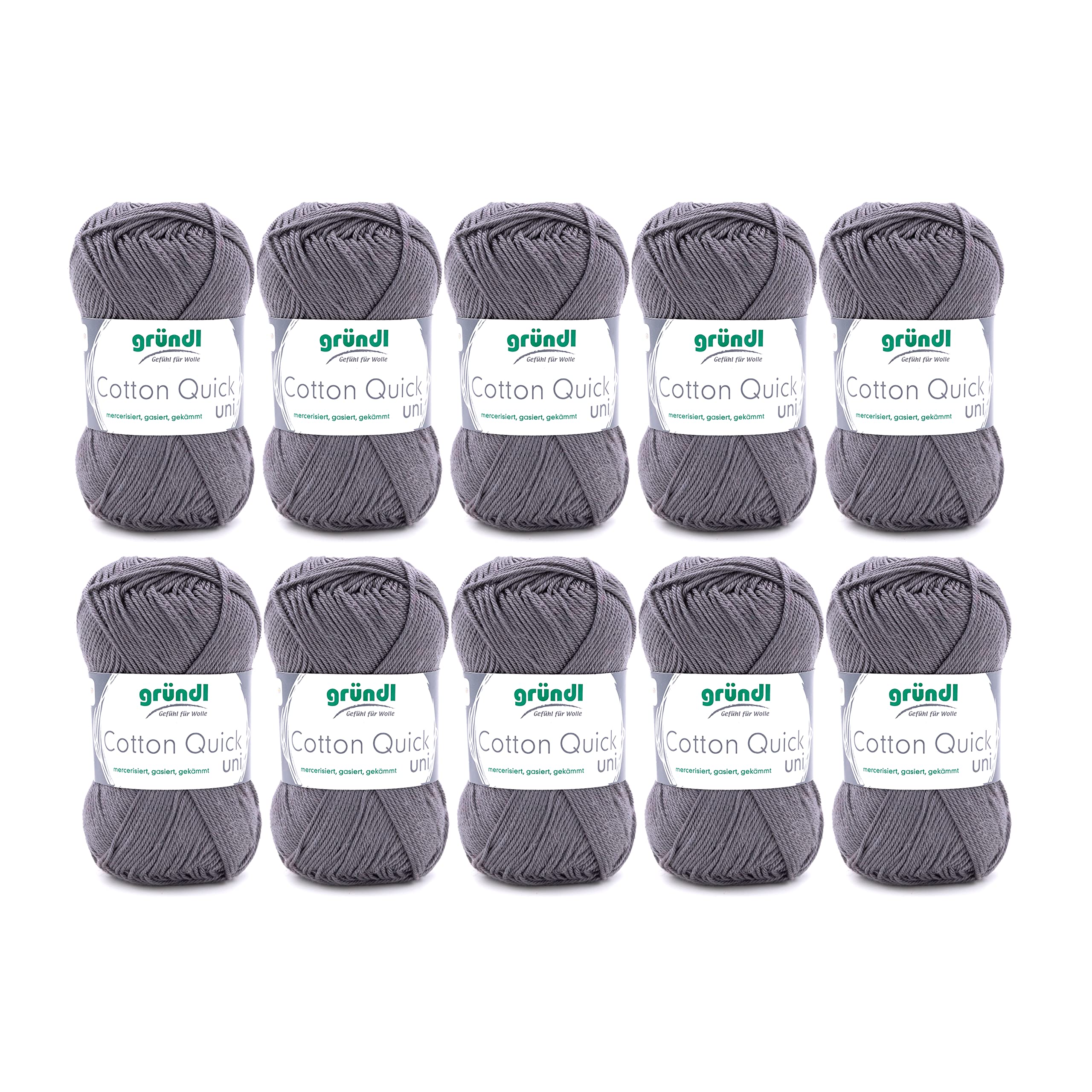 Gründl Wolle Cotton Quick uni - thin wool for crocheting - knitting yarn - crochet yarn - shiny and skin-friendly - 100% cotton - 10 balls 50 g / 125 m - needle size 3-4 - mouse gray - 865-110
