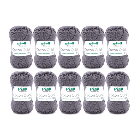 Gründl Wolle Cotton Quick uni - thin wool for crocheting - knitting yarn - crochet yarn - shiny and skin-friendly - 100% cotton - 10 balls 50 g / 125 m - needle size 3-4 - mouse gray - 865-110