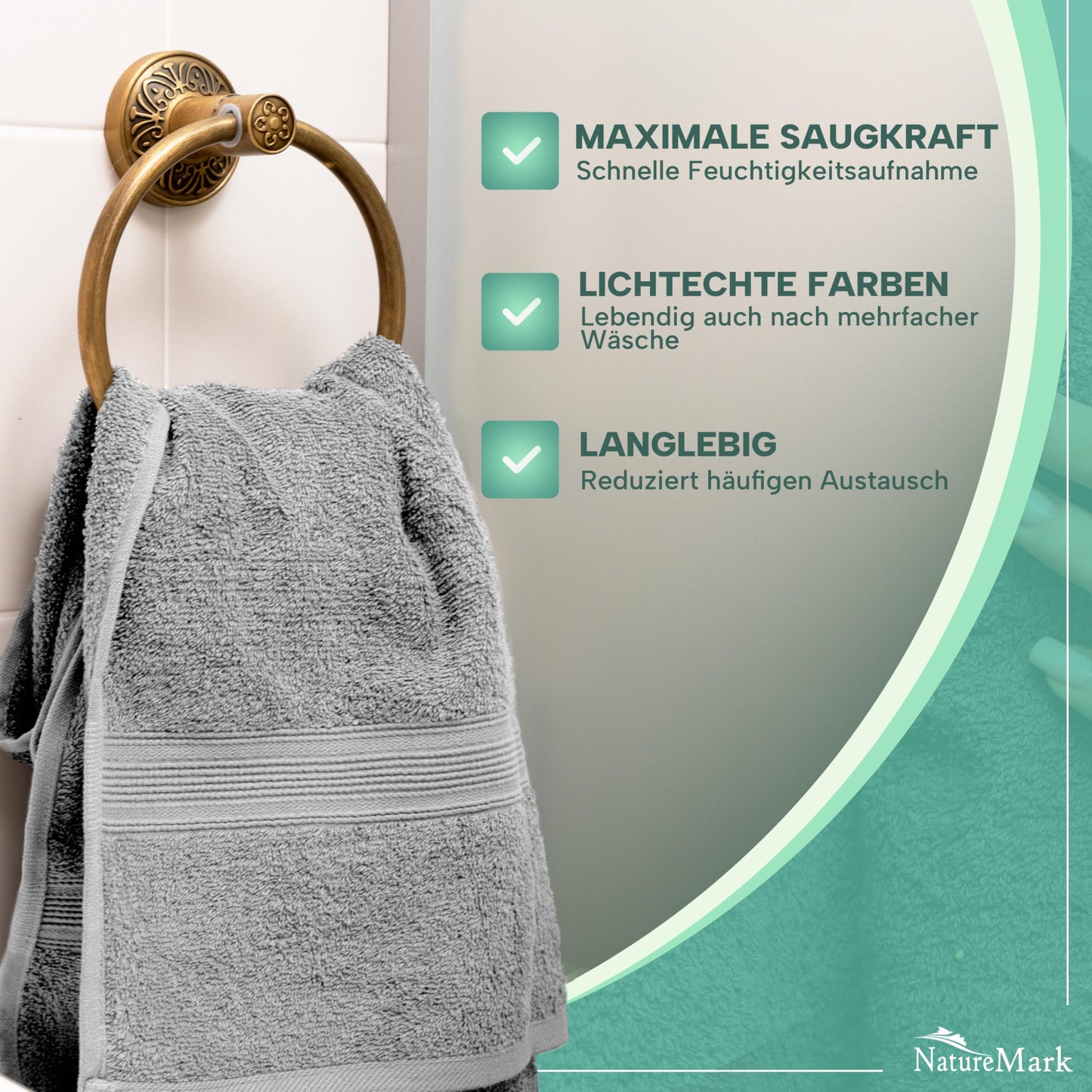 NatureMark 8 towel set - 100% cotton - absorbent and durable towels, size 50×100cm, silver gray - 8er_silber