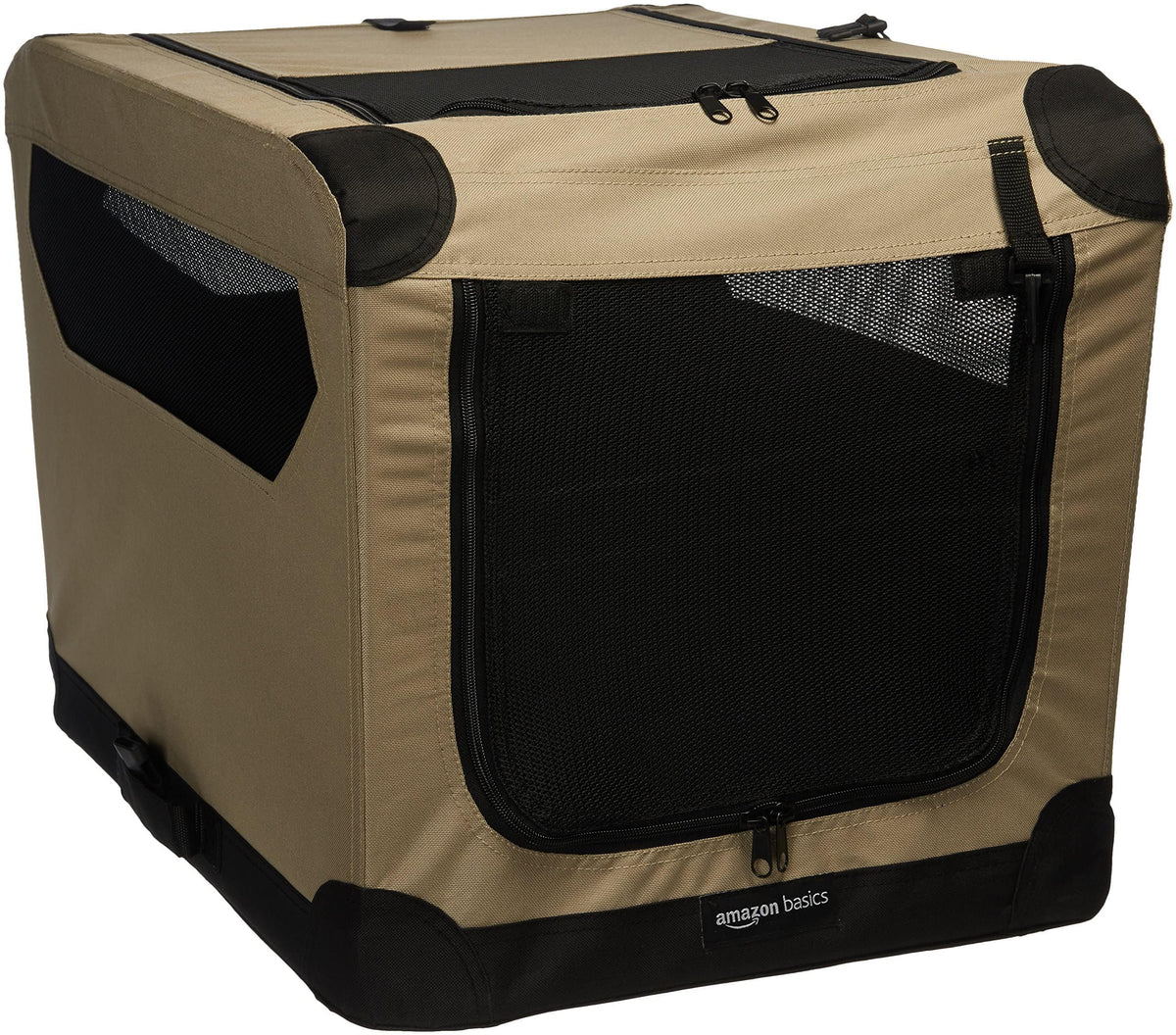 Amazon Basics 2-Door Portable Soft Foldable Cage for Dog or Cat, S (66 x 46 x 46 cm), Brown - 12002-26-APL