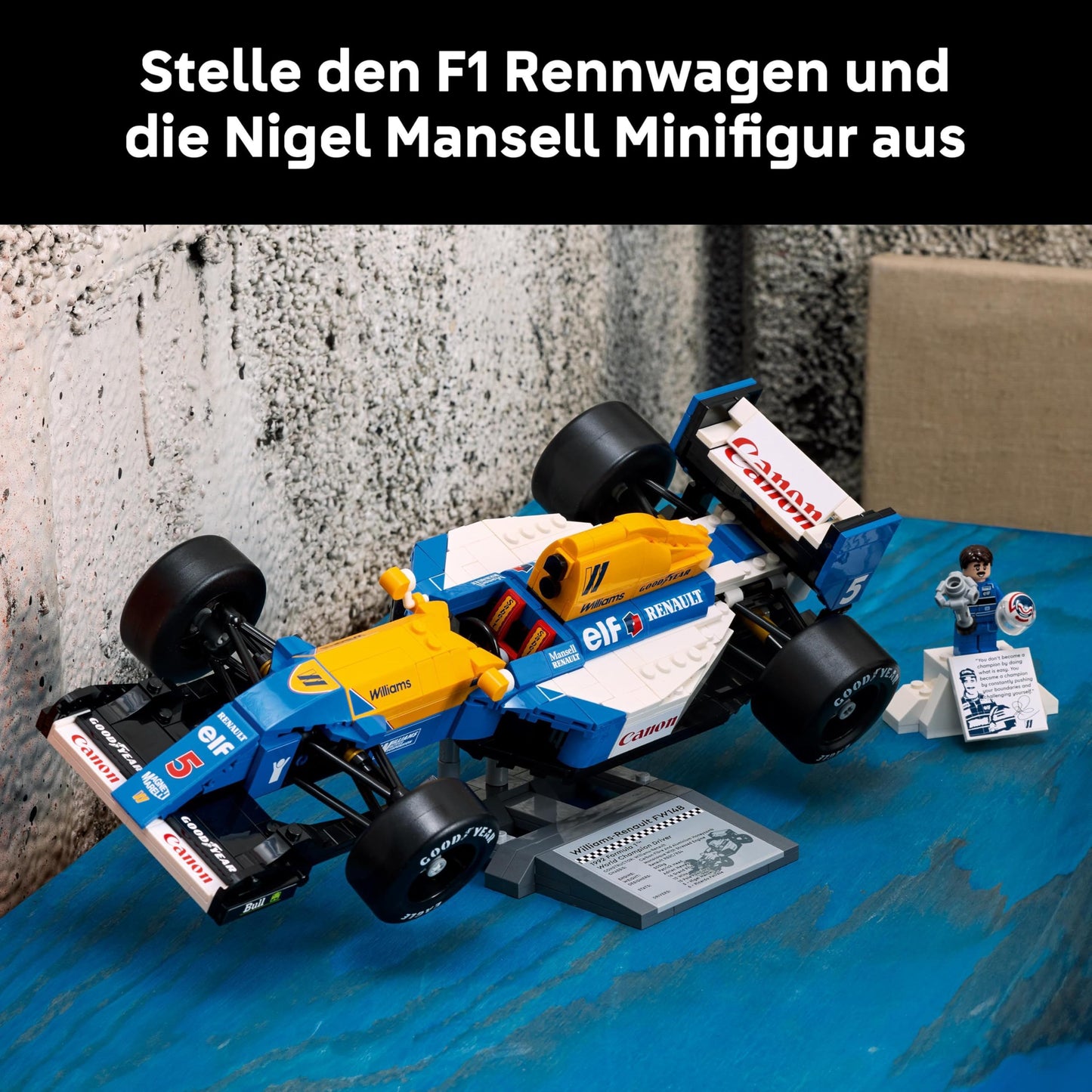 LEGO Icons Williams Racing FW14B with Nigel Mansell - F1 model car set with racing driver minifigure to collect - desk decoration with stand - gift for adults and young motorsport fans 10353