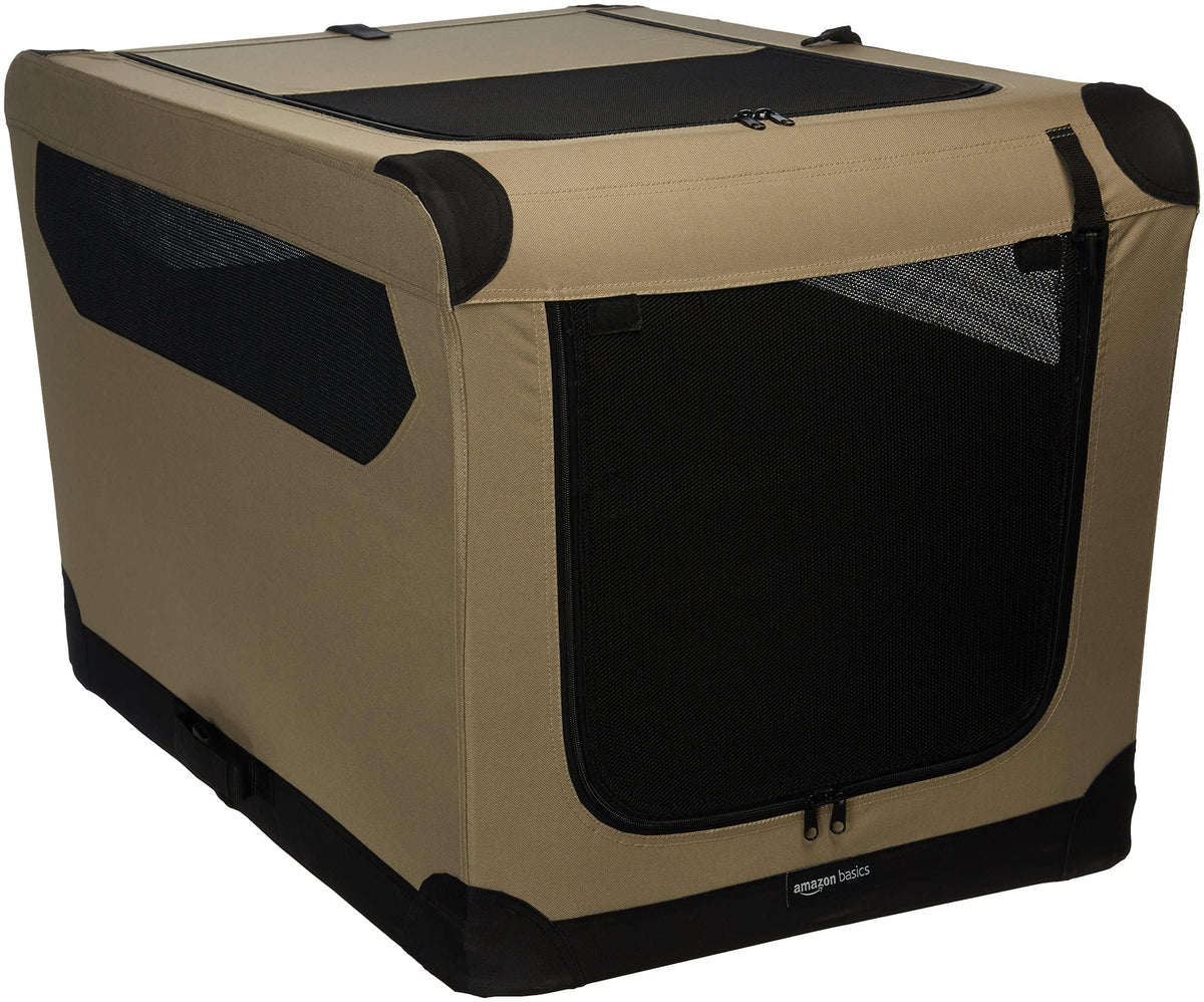 Amazon Basics Dog Crate, Soft, Foldable, 91 x 61 x 61 cm, Light Brown - 12002-36-APL