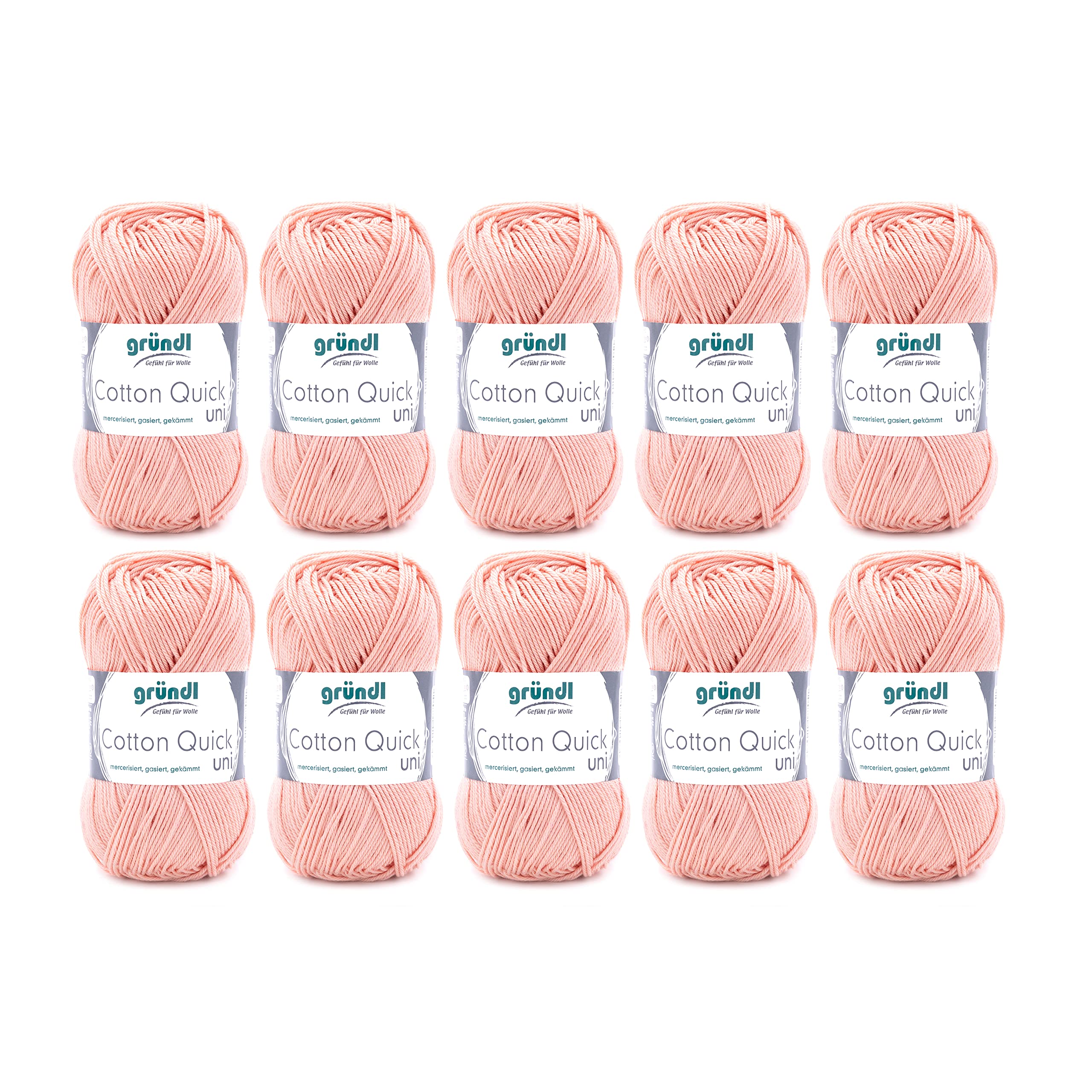 Gründl Wolle Cotton Quick uni - thin wool for crocheting - knitting yarn - crochet yarn - shiny and skin-friendly - 100% cotton - 10 balls 50 g / 125 m - needle size 3-4 - apricot - 865-134