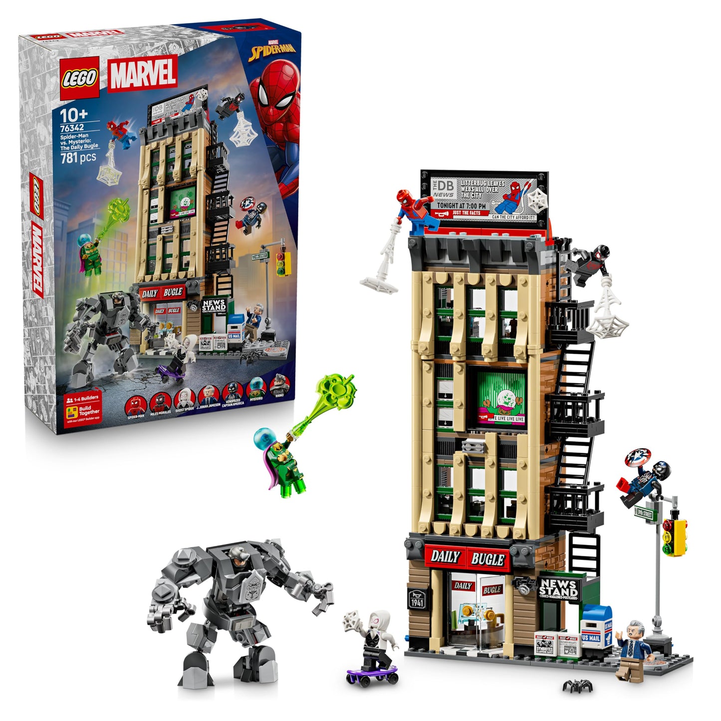 LEGO | Marvel Spider-Man vs. Mysterio: Daily Bugle - Superhero toy with mech action figure and 7 minifigures - children's gift for boys aged 10 and over, girls and fans - 76342