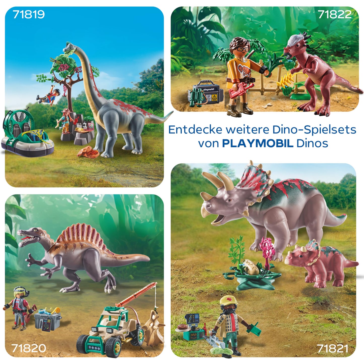 PLAYMOBIL | Dinosaurs | Brachiosaurus encounter with hovercraft | Dino playset | Dinosaur adventures for children aged 4 and up | 71819