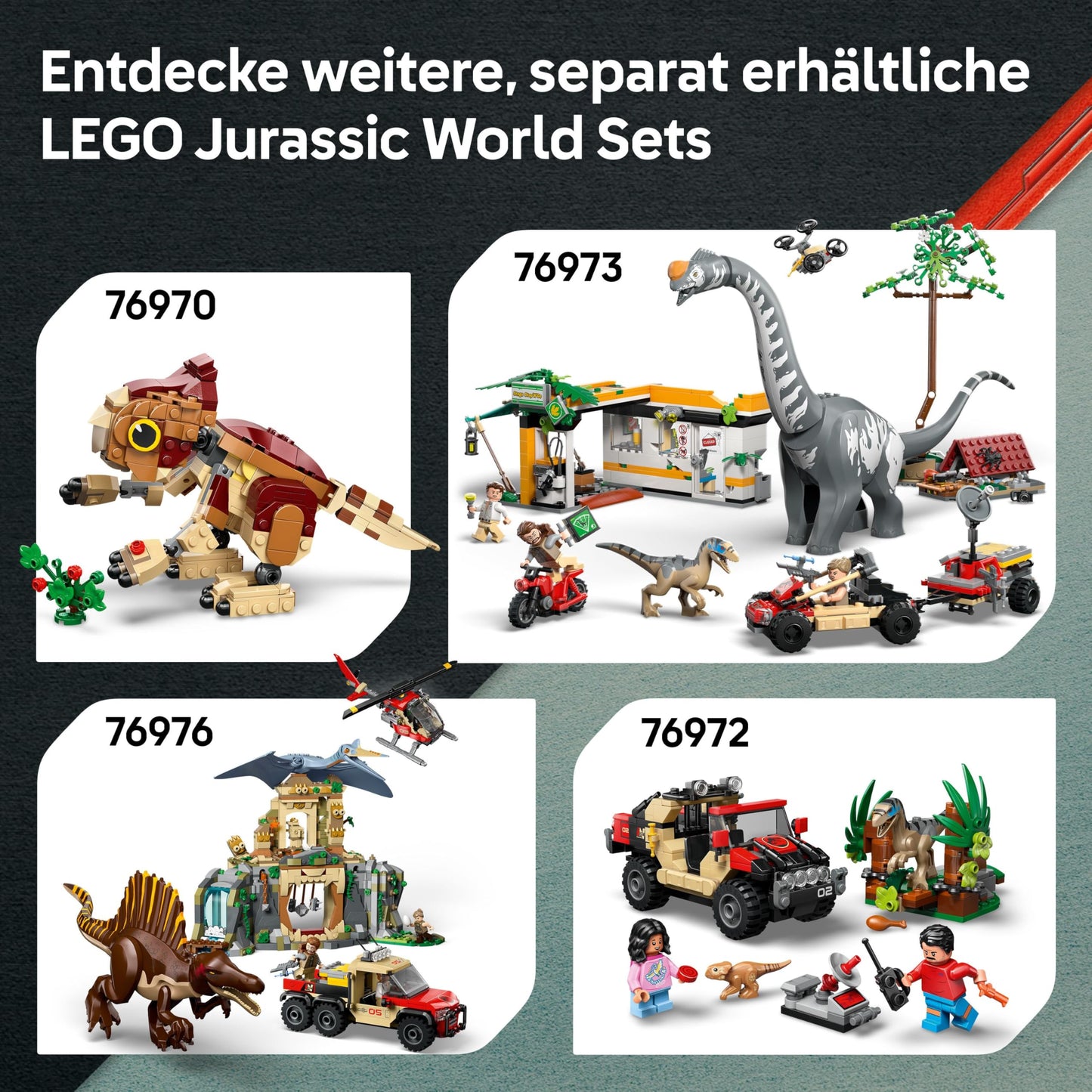 LEGO Jurassic World Escape from the T.Rex - Interactive toy with dinosaur figure, boat, ATV and 2 minifigures - gift for boys and girls aged 5 and up - 76975