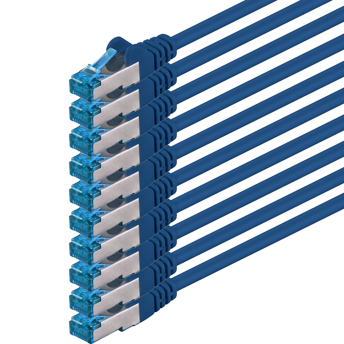 1aTTack.de 7.5m - CAT6a - Network Cable Blue - 10 Pieces CAT 6 A Patch Cables 10000 Mbit/s SFTP PIMF 500 MHz compatible with CAT5 CAT6 CAT7 DSL Internet Switch Router - 4250344832409