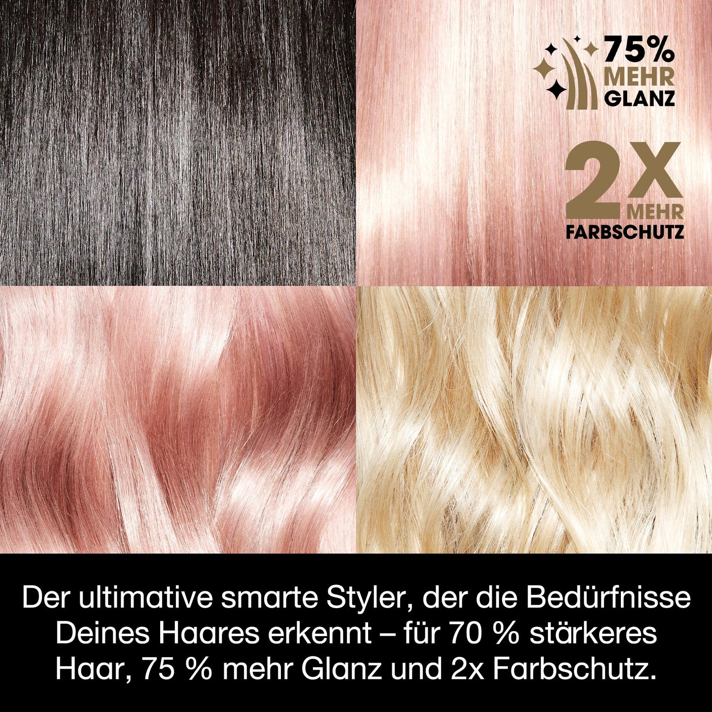 ghd platinum+ black - Intelligent professional hair straightener, less hair breakage, more shine and color protection, Ultra Zone technology, optimal combing temperature 185ºC homogeneous - S8T262