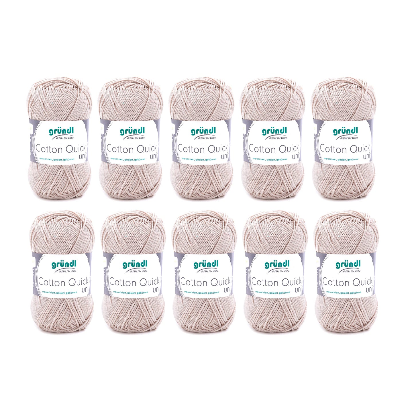 Gründl Wolle Cotton Quick uni - thin wool for crocheting - knitting yarn - crochet yarn - shiny and skin-friendly - 100% cotton - 10 balls 50 g / 125 m - needle size 3-4 - sand - 865-102