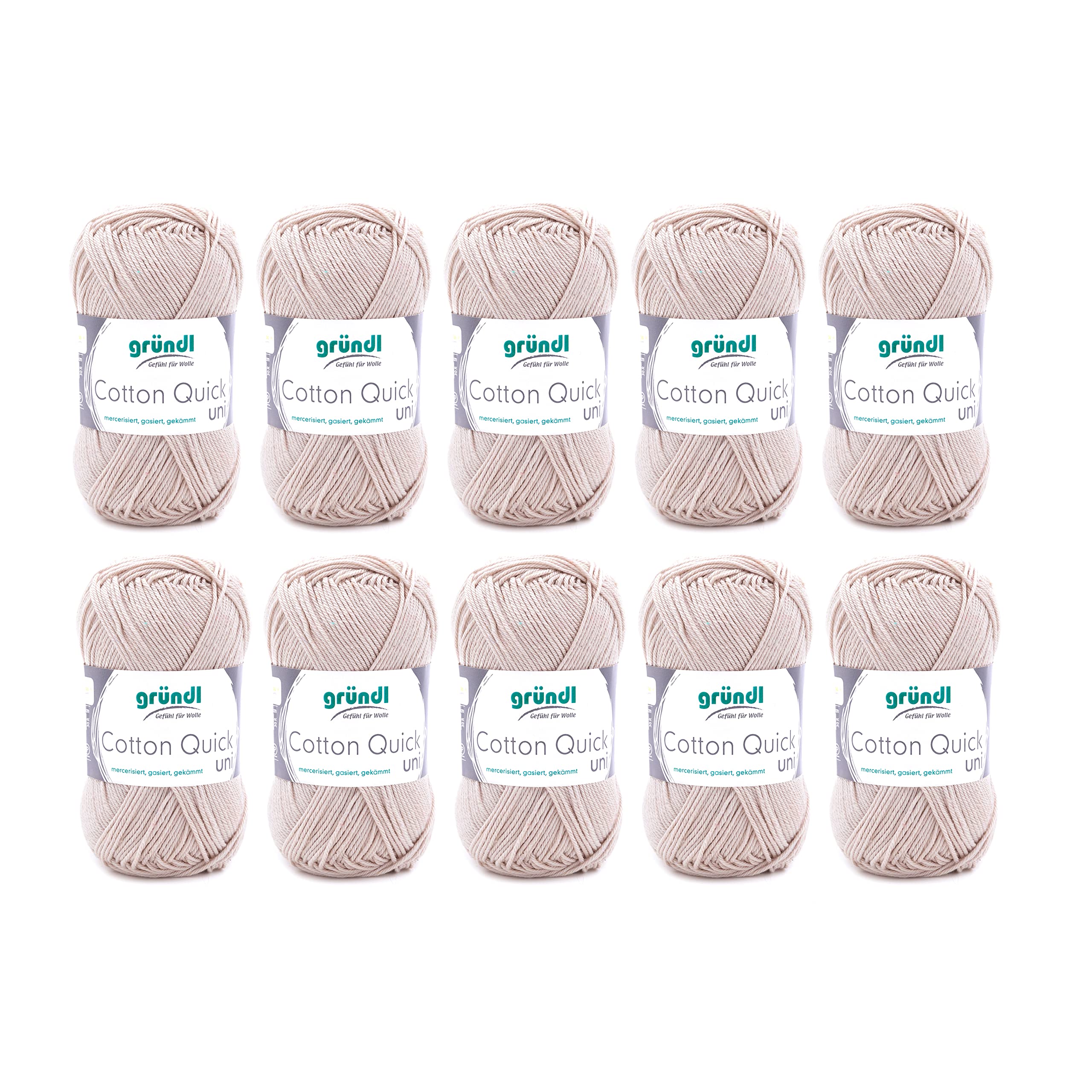 Gründl Wolle Cotton Quick uni - thin wool for crocheting - knitting yarn - crochet yarn - shiny and skin-friendly - 100% cotton - 10 balls 50 g / 125 m - needle size 3-4 - sand - 865-102