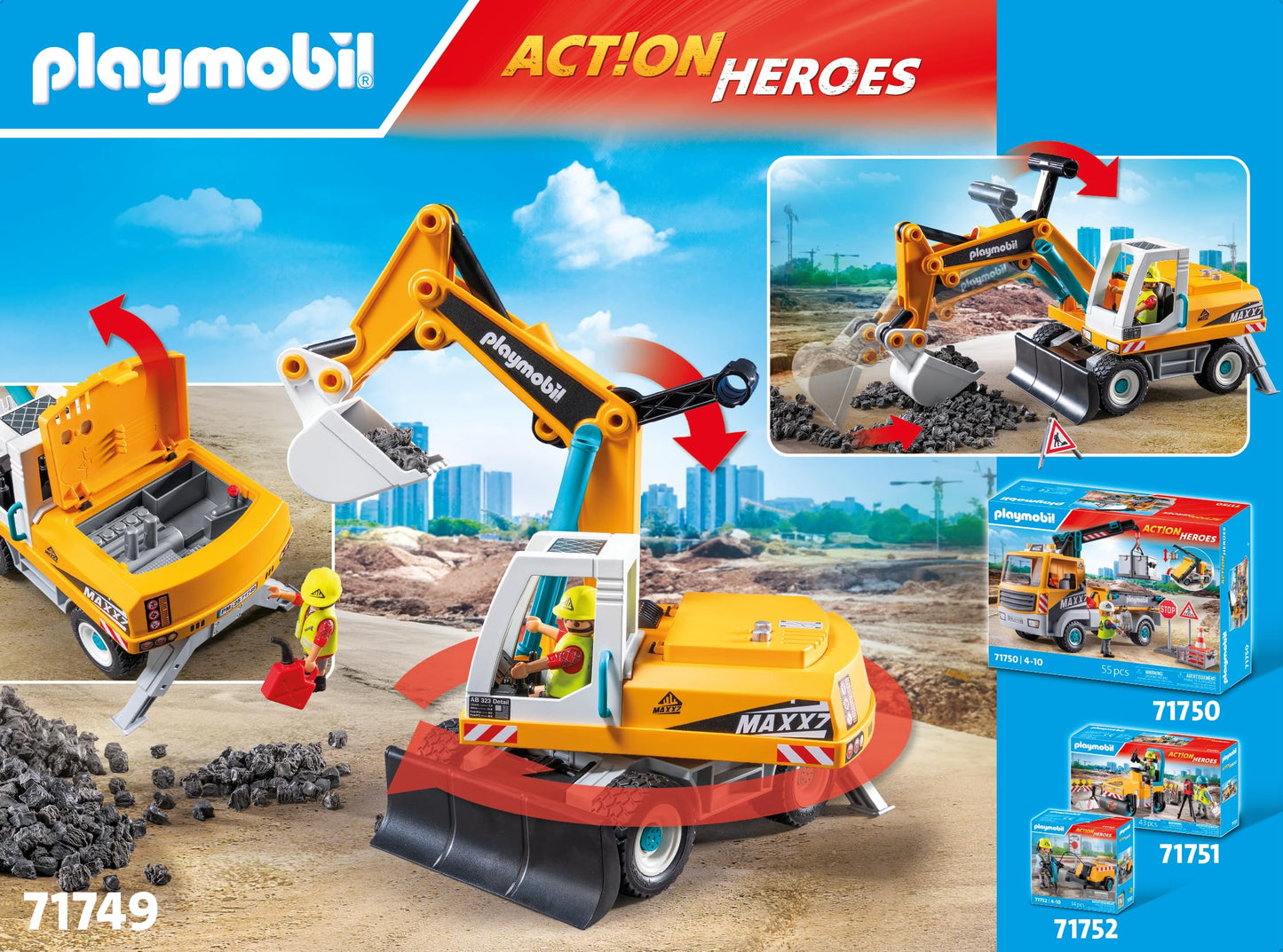 PLAYMOBIL | City Action | Big excavator | Construction site toy child | Excavator playset | Toys for children aged 4 and over | 71749