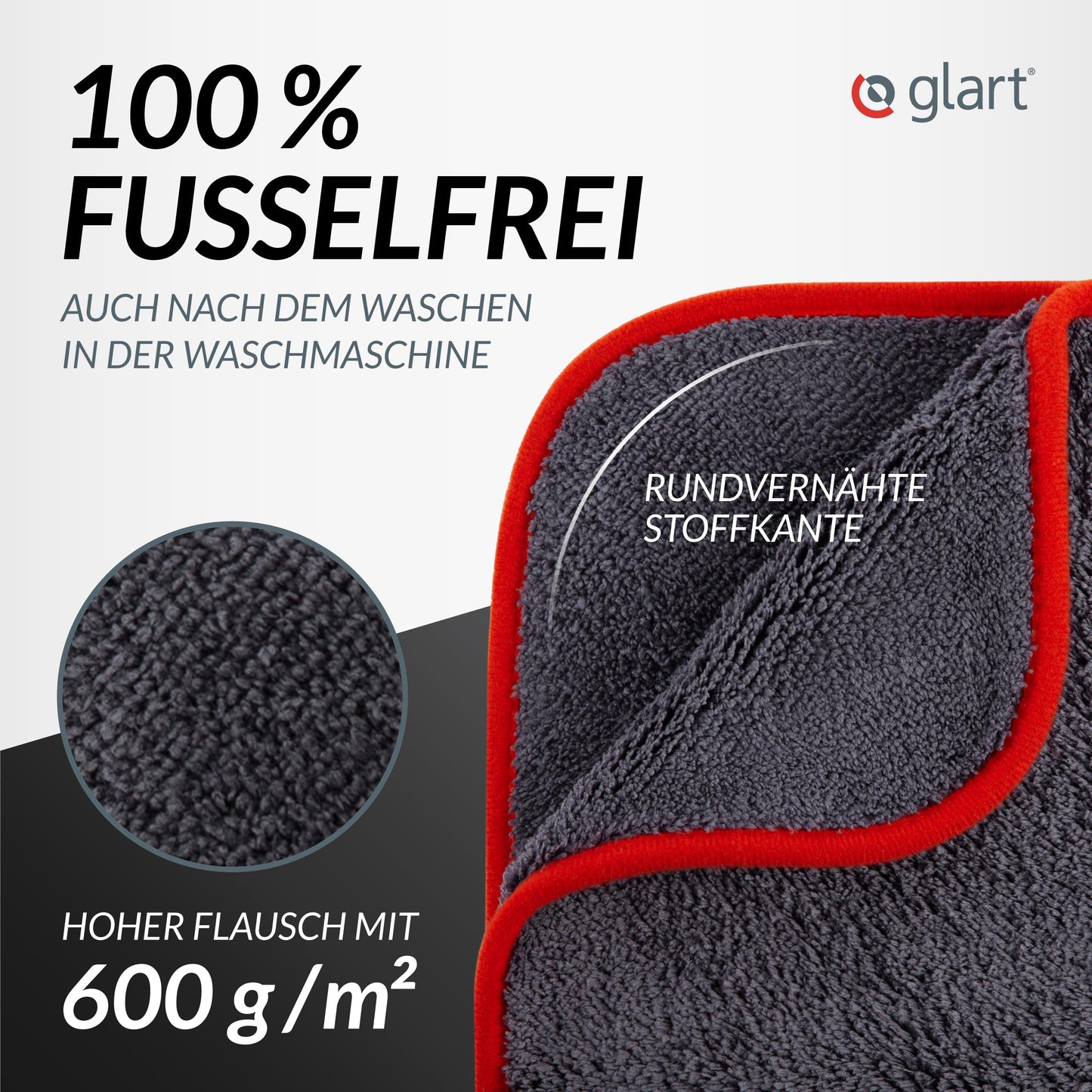 Glart 443TP4 Microfiber Cloths Set of 12 - 600 GSM - 40x40 cm - Fluffy Car Polishing Cloths for Drying & Care - Ultra Soft, Lint-Free & Absorbent - For Car Care, Motorcycle, Boat & Household