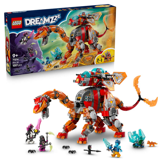 LEGO DREAMZzz 2in1 dino jet plane - dinosaur toy convertible into stegosaurus - including 4 minifigures and 2 collectible treasure creatures - gift for boys aged 9 and up - 71514