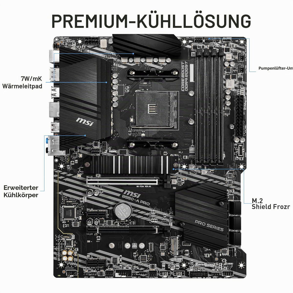 MSI B550-A PRO (AMD AM4, DDR4, M.2, USB 3.2 Gen 2, HDMI, placă de bază ATX) - 7C56-002R