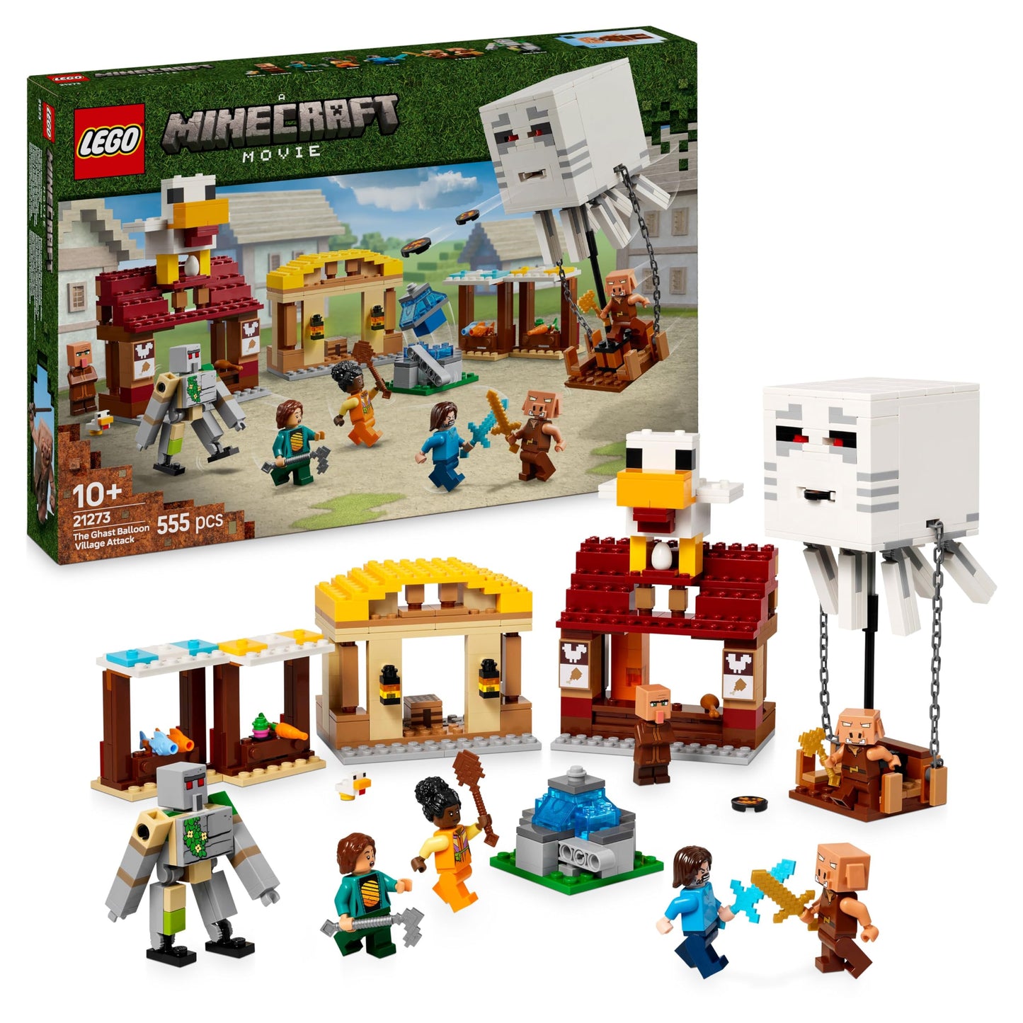 LEGO Minecraft Attack of the Ghast Balloon - Gaming Toy - Steve's House, 4 Minifigures - Iron Golem Figure & Exploding Fountain Function - Gift for Boys, Girls & Fans Ages 10 and Up - 21273