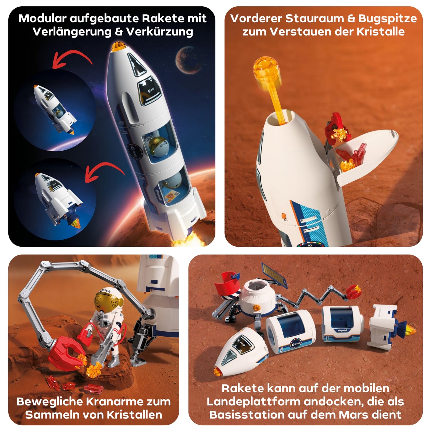 PLAYMOBIL Space ESA Mars research rocket | Modular rocket with launch pad and 2 astronauts | High quality space toy set | For children aged 4 and over | 72011