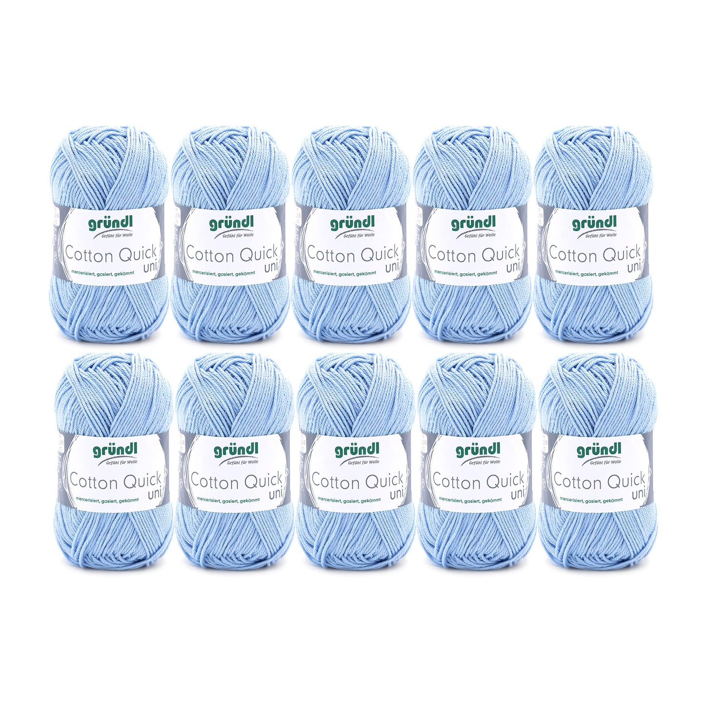 Gründl Wolle Cotton Quick uni - thin wool for crocheting - knitting yarn - crochet yarn - shiny and skin-friendly - 100% cotton - 10 balls 50 g / 125 m - needle size 3-4 - sky blue - 865-148