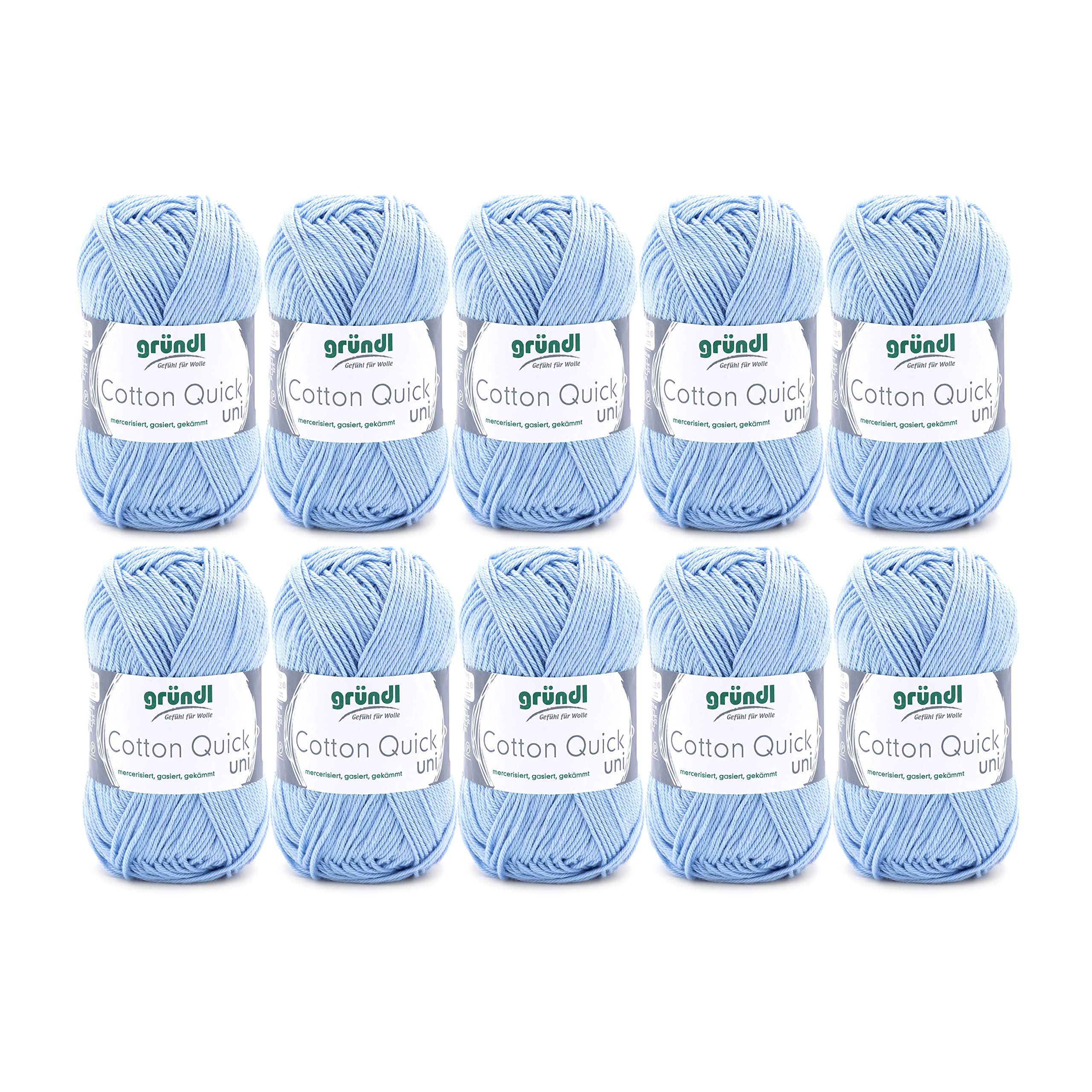 Gründl Wolle Cotton Quick uni - thin wool for crocheting - knitting yarn - crochet yarn - shiny and skin-friendly - 100% cotton - 10 balls 50 g / 125 m - needle size 3-4 - sky blue - 865-148