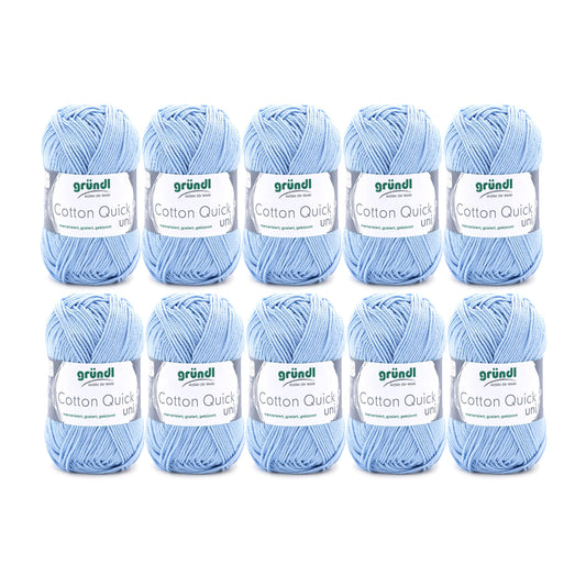 Gründl Wolle Cotton Quick uni - thin wool for crocheting - knitting yarn - crochet yarn - shiny and skin-friendly - 100% cotton - 10 balls 50 g / 125 m - needle size 3-4 - sky blue - 865-148