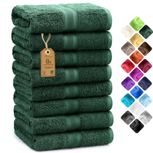 Set 8 prosoape NatureMark - 100% bumbac - prosoape absorbante și durabile, dimensiune 50×100cm, verde închis - 8er_dgrün