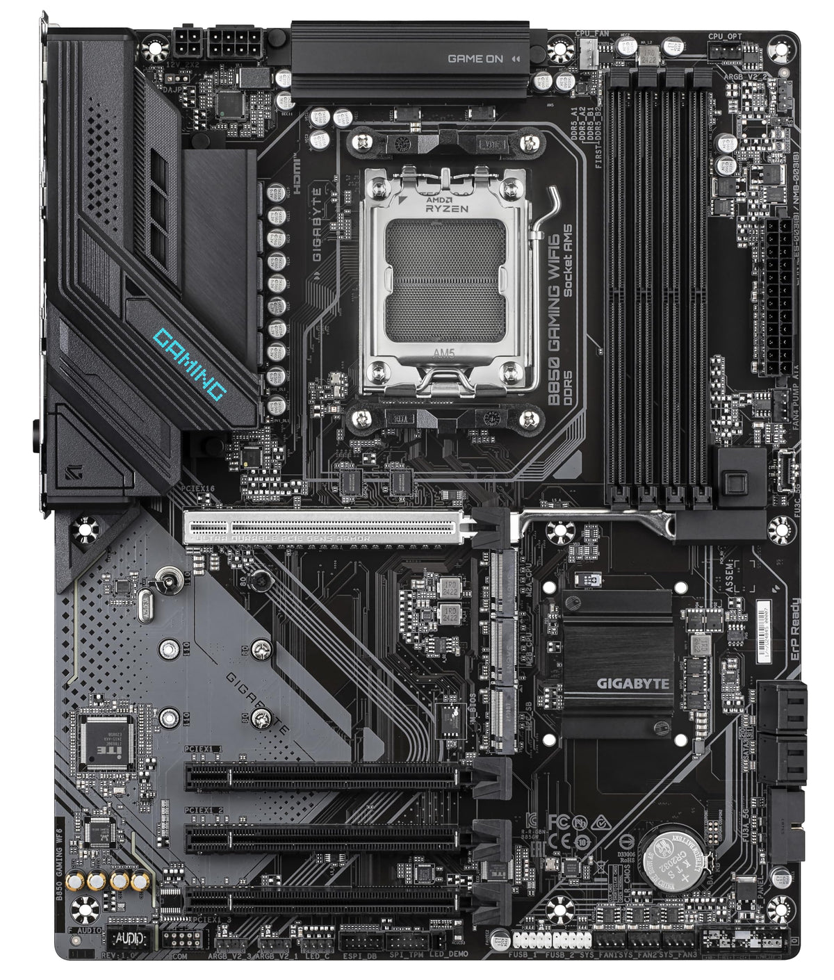 Placă de bază GIGABYTE B850 Gaming WIFI6 - compatibilă cu procesoarele AMD Ryzen 9000 Serie, VRM digital cu 6+2+2 faze, suport pentru memorie DDR5 de până la 8200MHz (OC), 1xPCIe 5.0 + 2xPCIe 4.0 M.2, GbE LAN, WiFi 6, USB 3.2 Gen 2