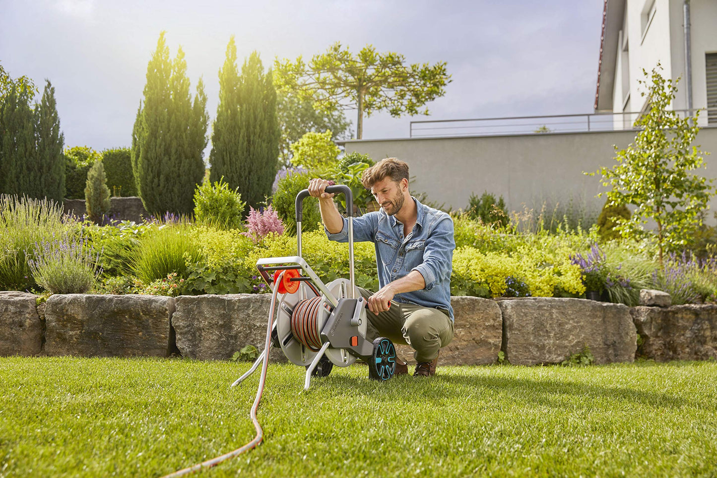 Gardena CleverRoll L Easy Metal: Large hose trolley with a capacity of up to 100 m, particularly stable, hose guide in a robust metal frame (18550-20)