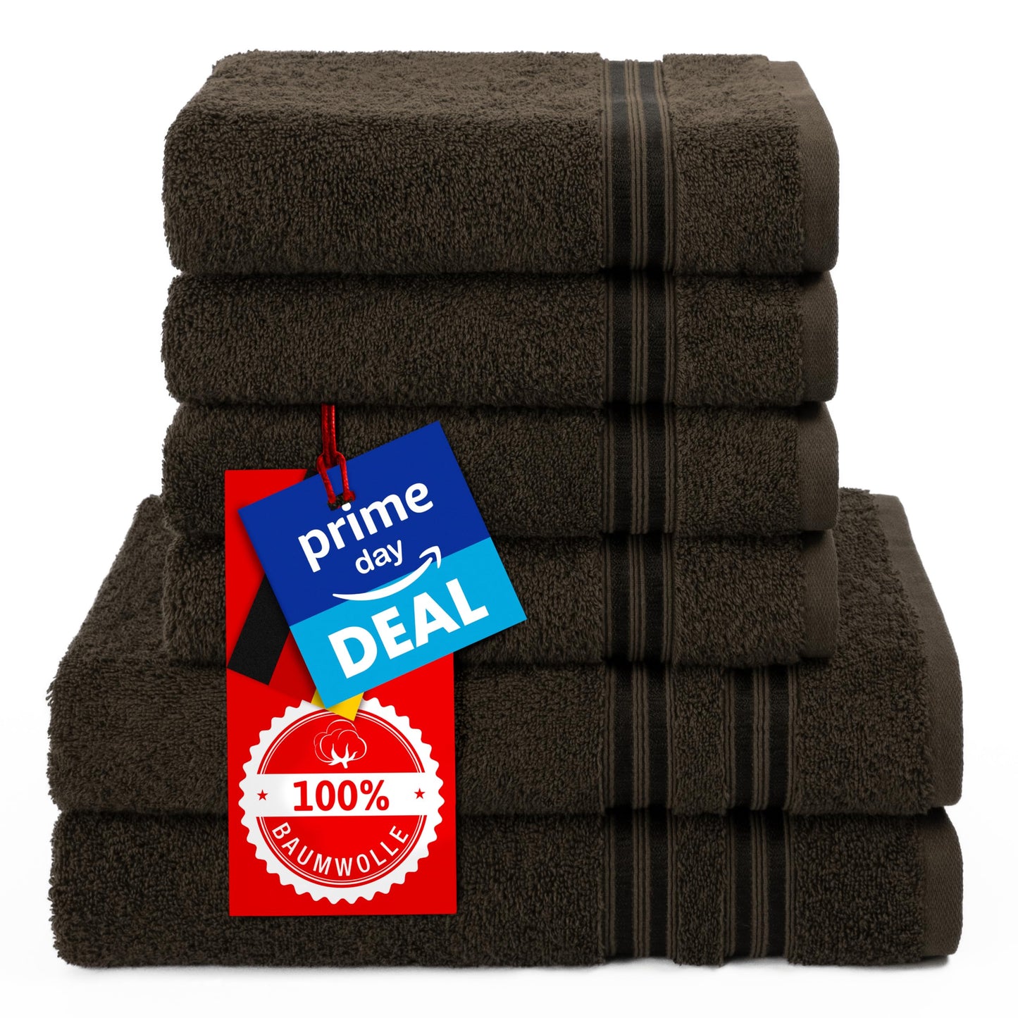 Hammetex set of 6 towels - 2 bath towels 70x140 cm & 4 hand towels 50x100 cm - 100% cotton terry - Oeko-TEX certified - soft, absorbent - with hangers, brown - RN68