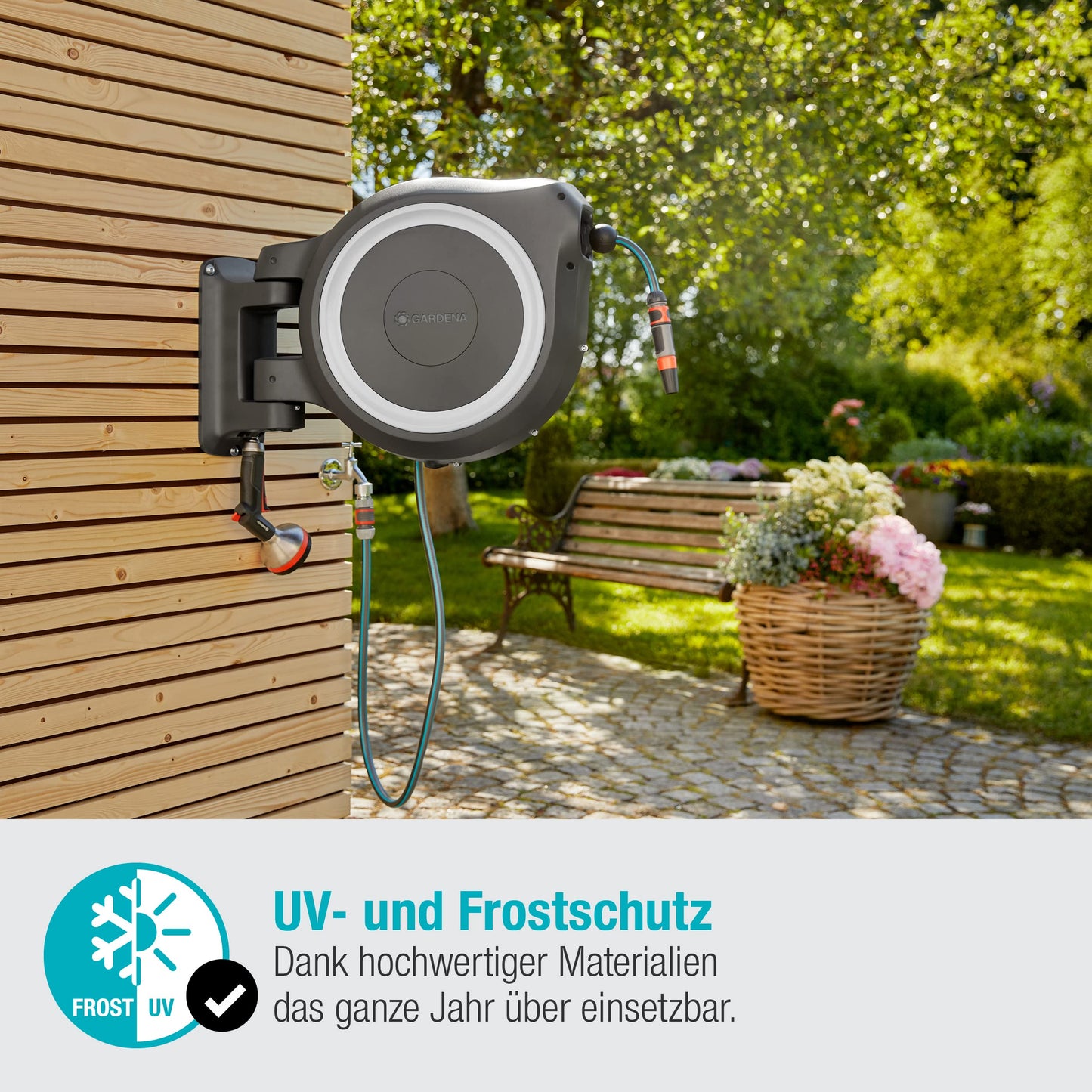 Gardena RollUp XL wall hose box 35 m Exclusive for Amazon: flexible irrigation for large gardens, swiveling hose box, including 35 m quality hose with shower and cleaning syringe (18632-60)