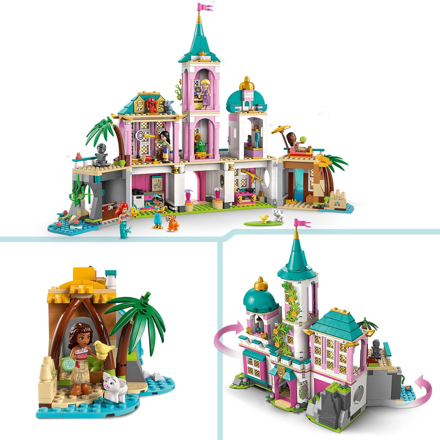 LEGO ǀ Disney Princess Castle & Royal Pets - Detailed Interior Set - Includes Ariel, Rapunzel, Mulan, Jasmine & Moana Mini Figures - Gift for Ages 6+ - 43267