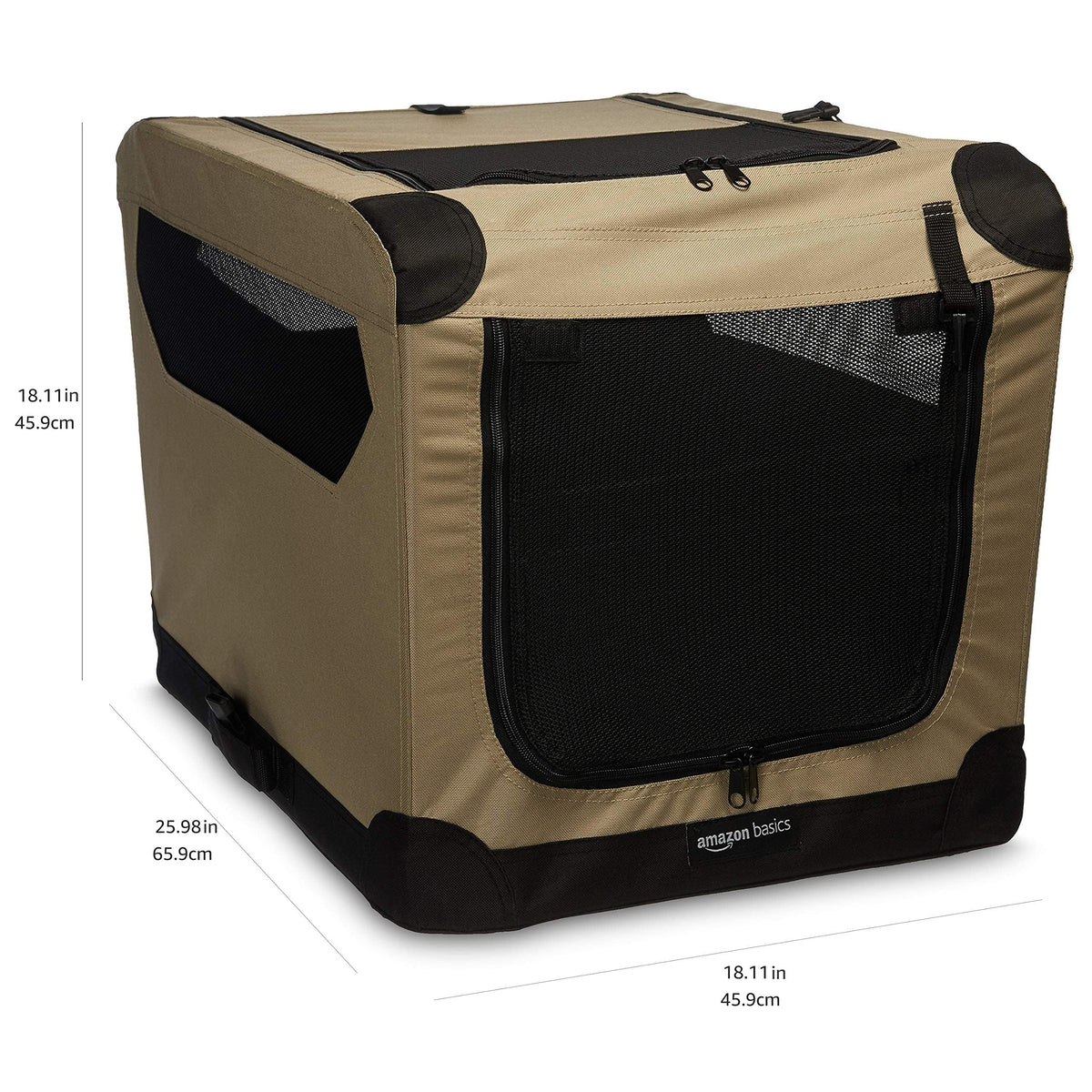 Amazon Basics 2-Door Portable Soft Foldable Cage for Dog or Cat, S (66 x 46 x 46 cm), Brown - 12002-26-APL