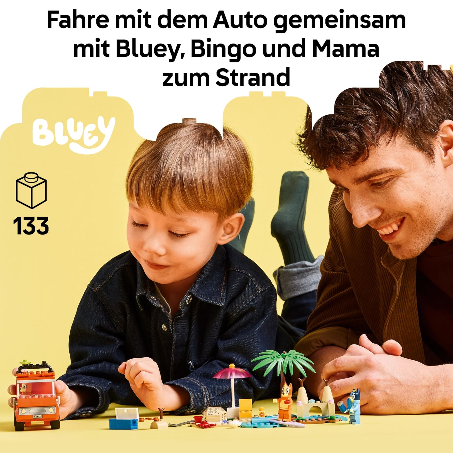 LEGO Bluey: Bluey's Beach & Family Car Trip Toy with 3 Minifigures incl. Bingo & Chilli, Plus 2 Surfboards, a Sand Castle & Fun Accessories - Birthday Gift for 4+ Year Old Girls & Boys - 11202