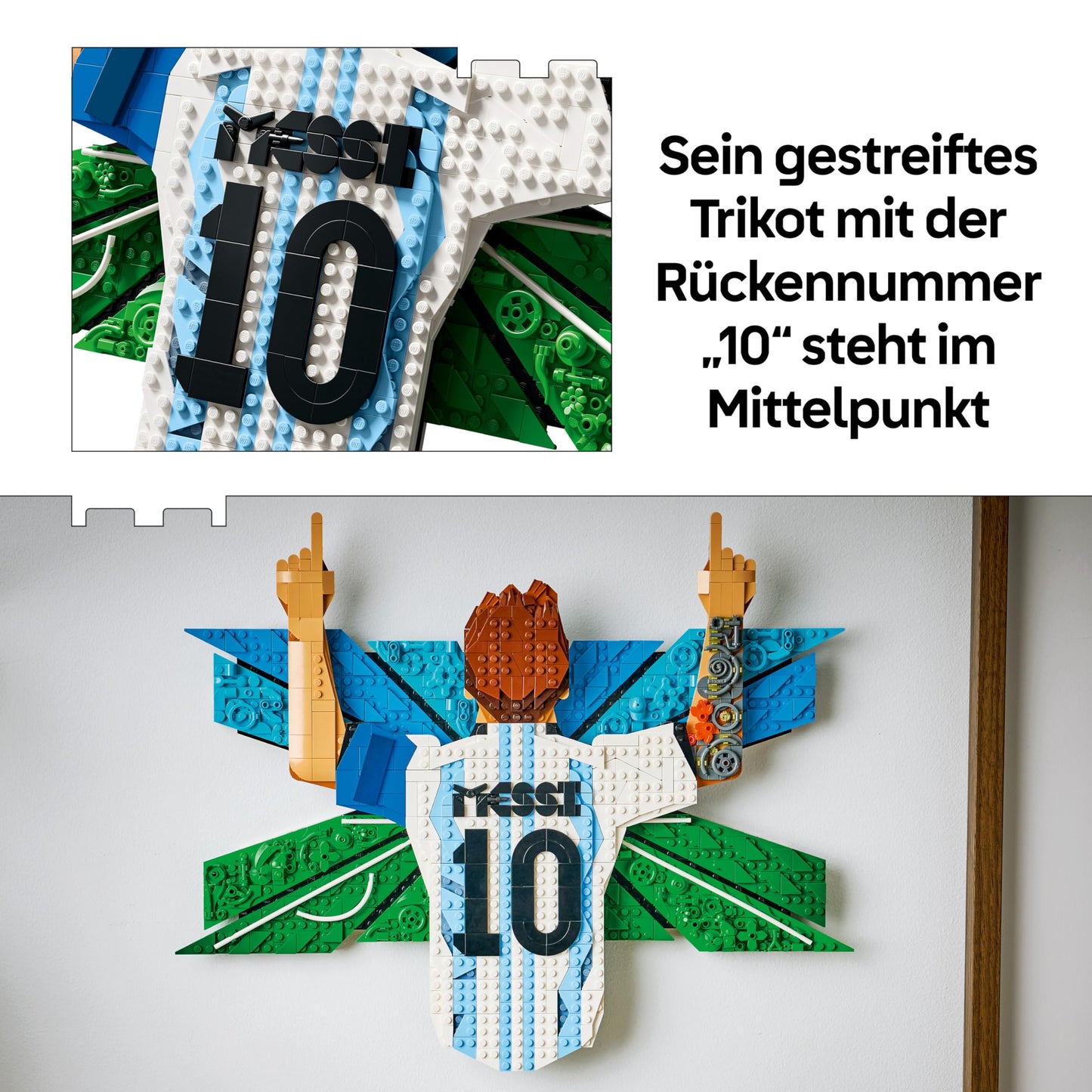 LEGO Editions Lionel Messi - goal celebration - 3D DIY wall picture set - DIY decoration for children - football gift for teenagers aged 14 and over, girls, boys and adult sports fans - 43018