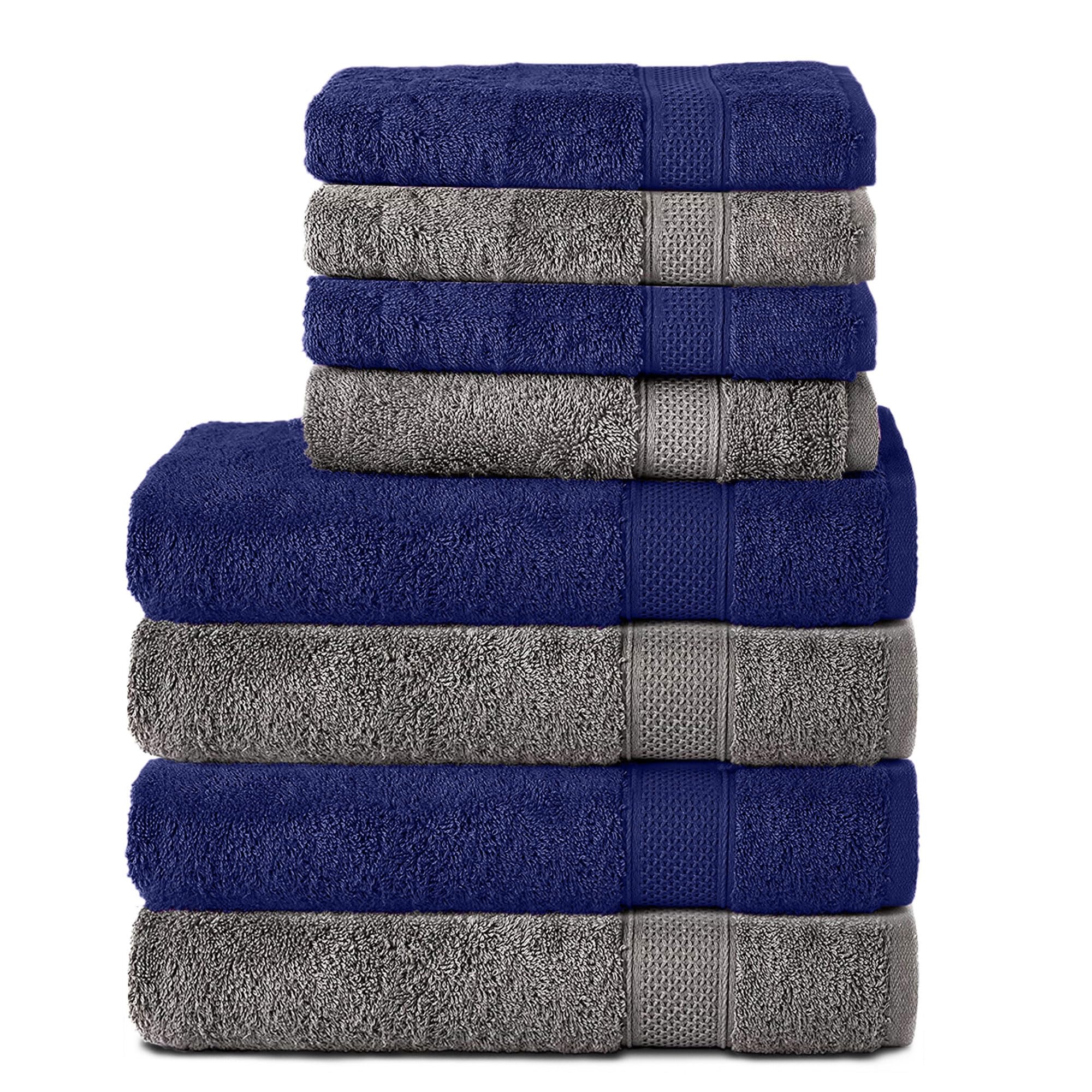 Set Komfortec de 8 prosoape, 4 prosoape de baie 70x140 cm și 4 prosoape de mâini 50x100 cm, frotir 100% bumbac, pufos și absorbant, gri antracit/bleumarin - 4buc-50x100-și-4buc-70x140-antracit-bleumarin